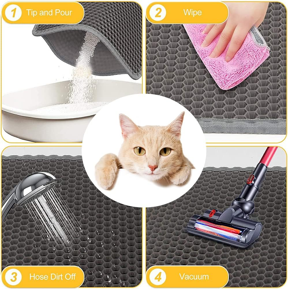 Cat Litter Mat, Kitty Litter Trapping Mat, Honeycomb Double Layer Mats Washable Easy Clean Scatter Control (Gray) image number 6