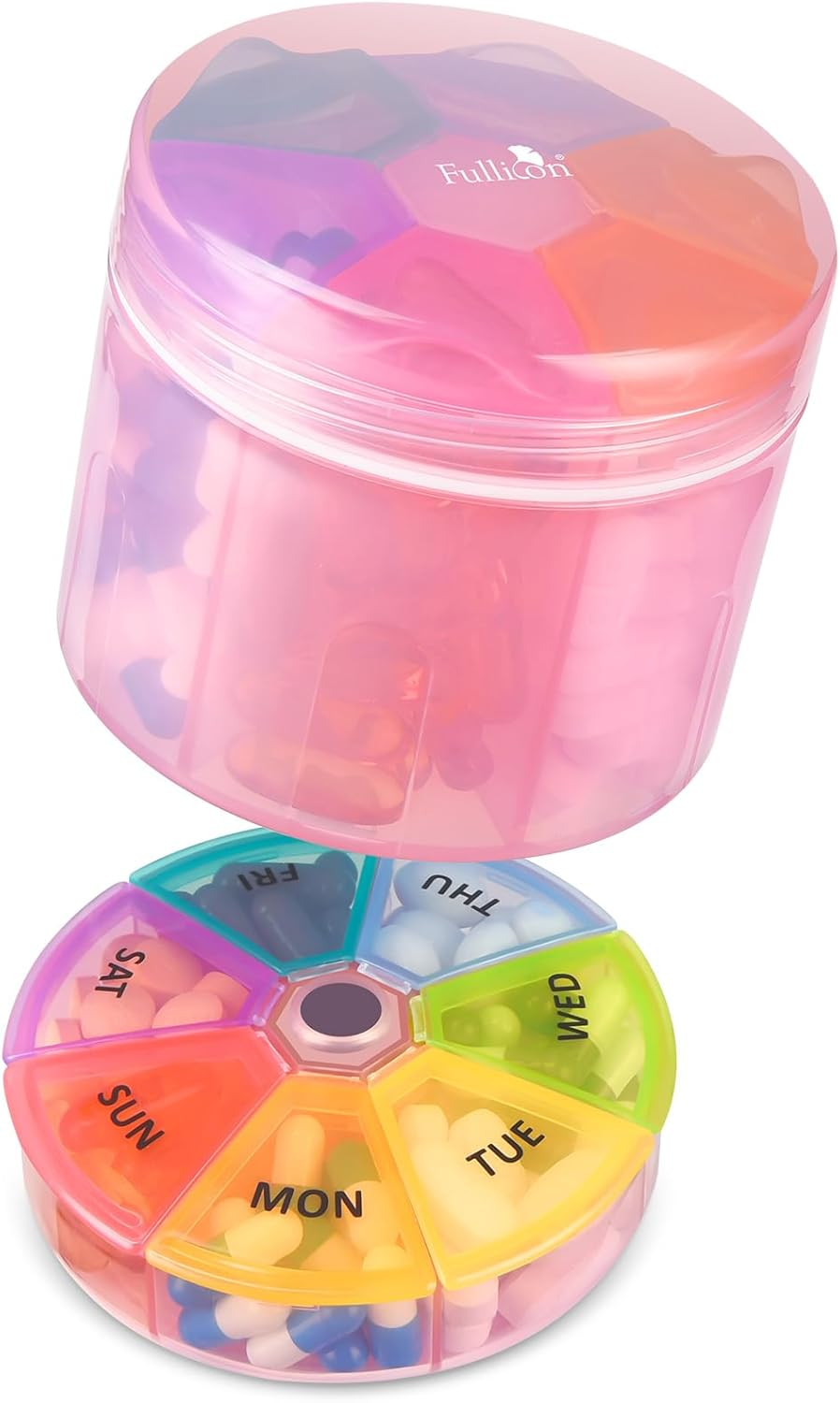 Fullicon Detachable Travel Pill Organiser, Moisture Proof 7 Day Extra Large Pill Box Organizer, Spill Proof Pill Case, Secure Medicine Organizer, Portable Pill Dispenser (Black)