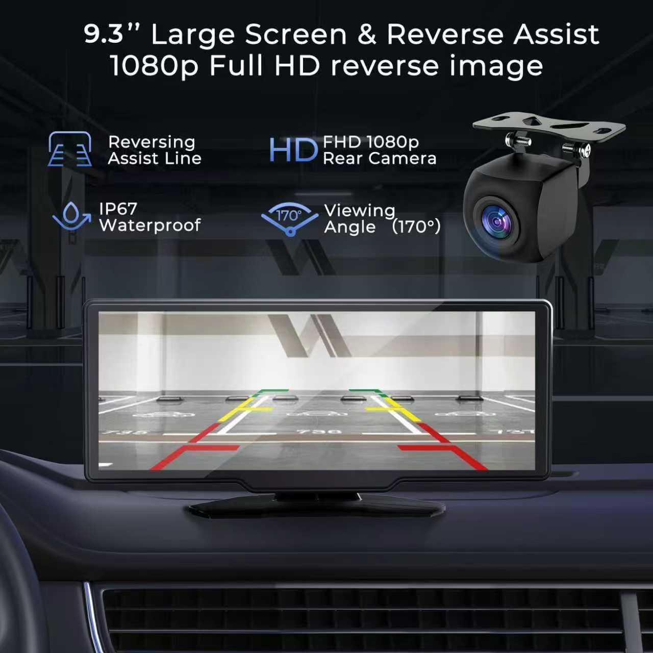 9.3" Portable Carplay Screen for Car, Wireless Carplay & Android Auto Touchscreen, with AHD Backup Camera, GPS Navigation, Voice Assistant, Bluetooth, Mirror Link image number 5