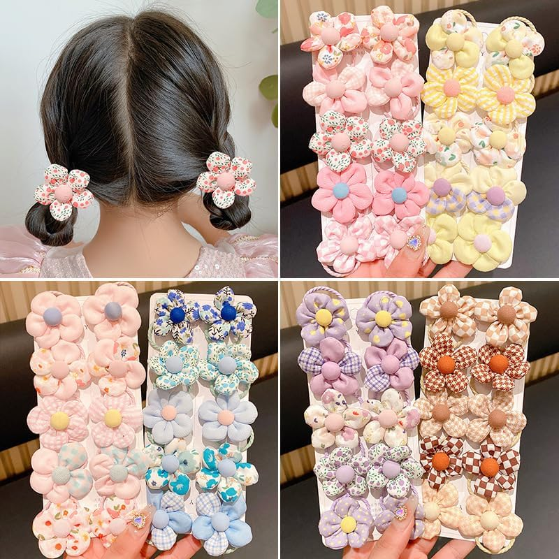 Flower Hair Ties Cute Rubber Bands, 40Pcs Flower Cute Hair Ties Rubber Bands, Flower Hair Tie Baby Toddler Hair Bands image number 6