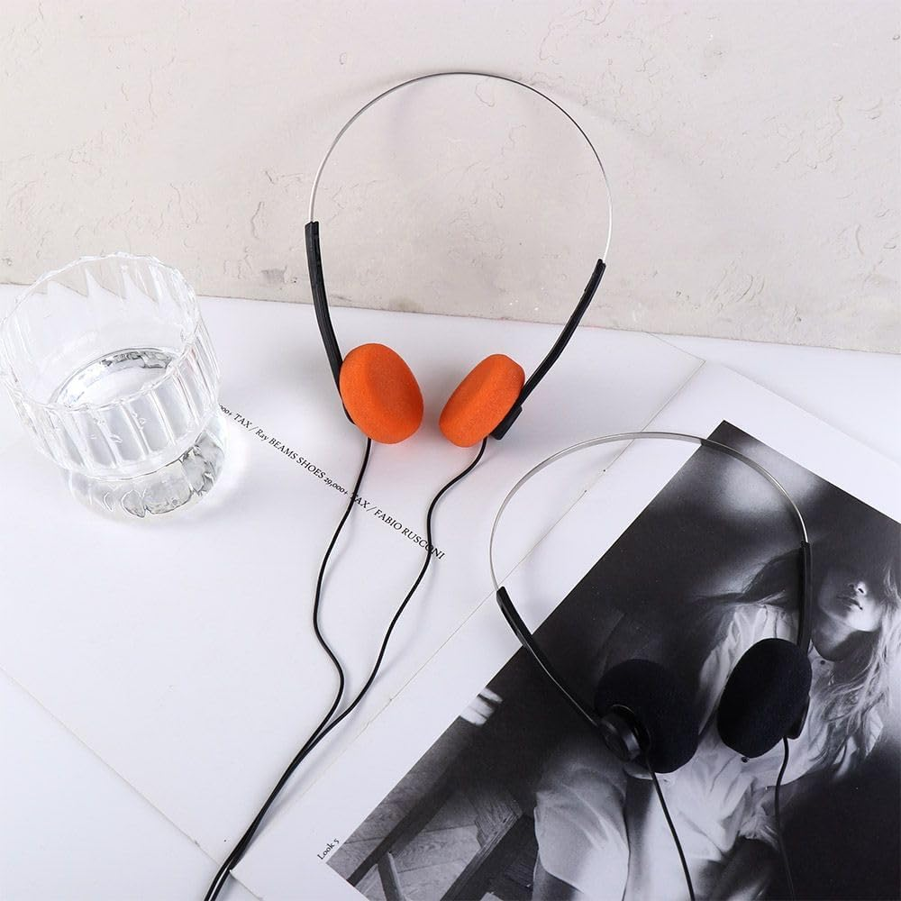 Orange Retro Over-Ear Headphones,Wired Stereo Headphones,Headphone,Lightweight Portable Headphone with Adjustable Headband,Electronics