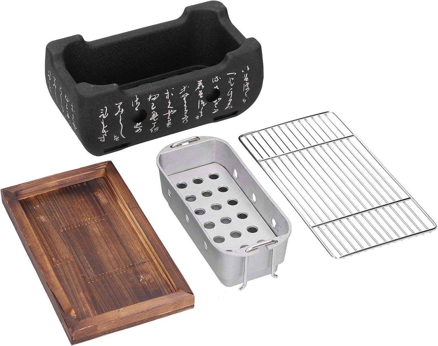 9.7 Inch Portable Barbecue Grill, Japanese Design with Wooden Base Plate, Even Heating, for Home Outdoor image number 6