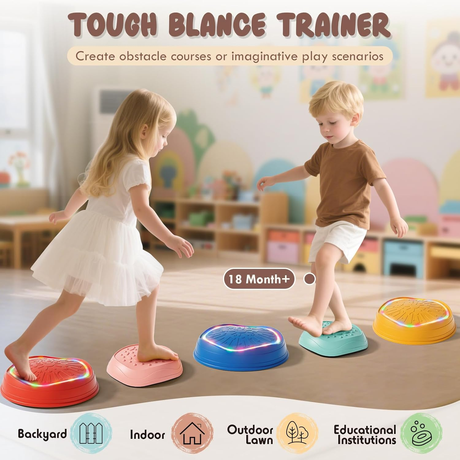 Lehoo Castle Stepping Stones for Kids, Light-Up Stepping Stones, Sensory Toys Balance Board, Indoor & Outdoor Balance Step Stone up to 200Lbs Obstacle Course, Toddler Toys for Ages 2-5 image number 3