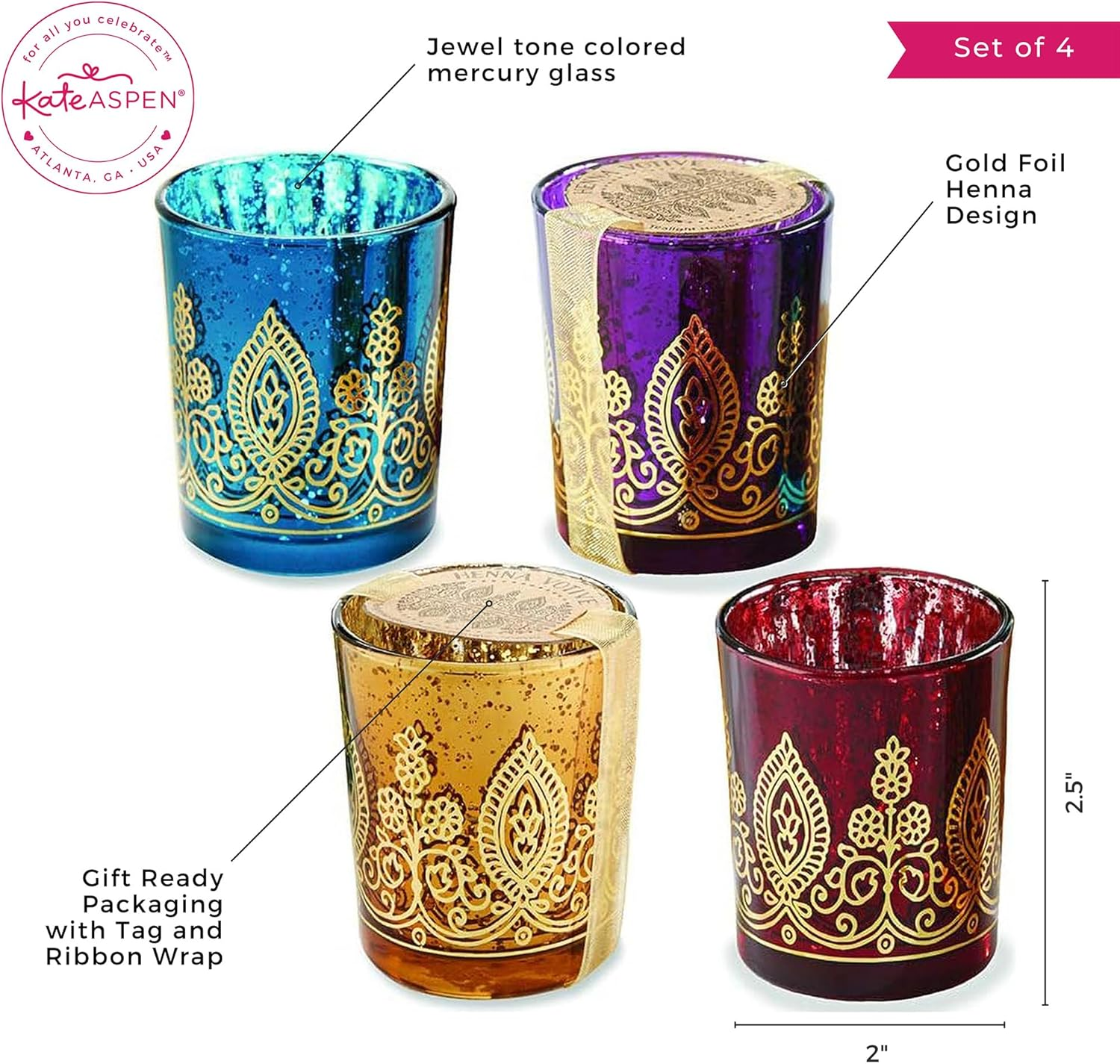 Kate Aspen Indian Jewel Henna Votives Assorted (Set of 4) image number 5