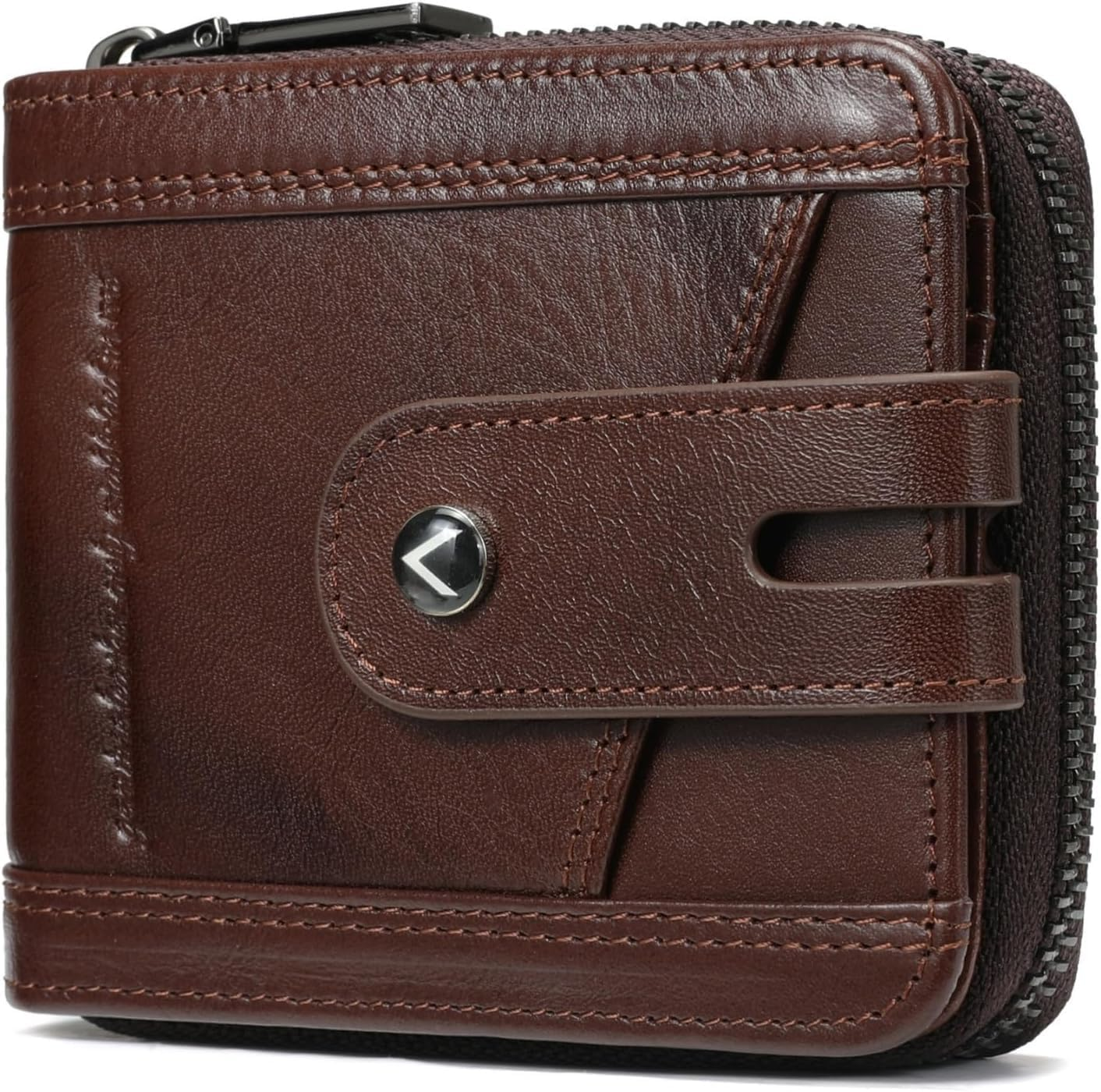 Zipper Wallet for Men Genuine Leather with Zip Coin Pocket RFID Blocking Large Capacity Bifold Purse Front Pouch Card Holder Case for Cash ID Travel, Carteras Billeteras Para De Hombres Cuero image number 2