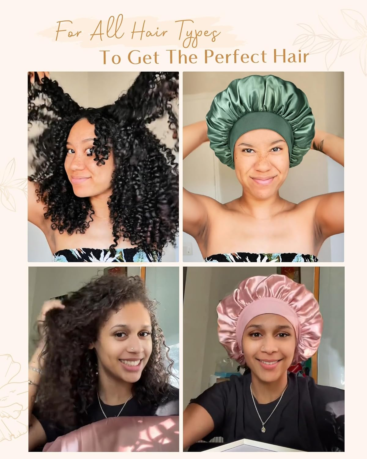 YANIBEST Silk Bonnet for Sleeping Women, Double Layer Hair Satin Bonnets with Elastic Band, Sleep Cap Curly Natural Hair, Green, One Size - Green image number 6