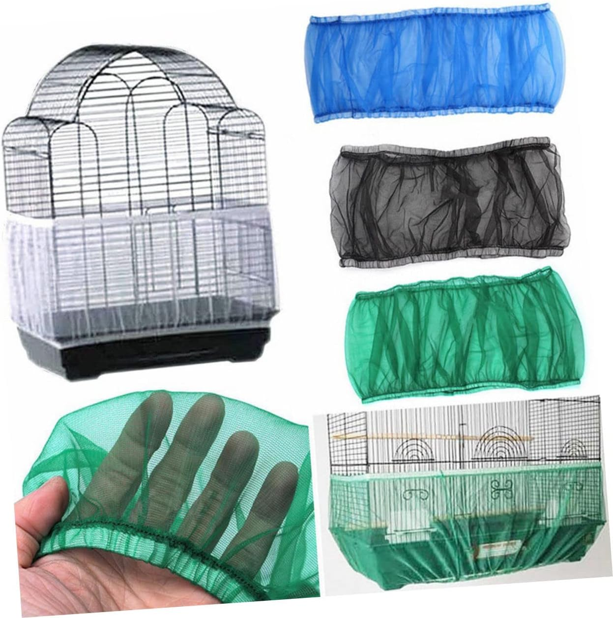 Alasum Mesh Bird Cage Catcher Cover Skirt Large White Heavy Duty Elastic Bird Cage Skirt for Seed Scatter Protection Breathable Mesh Netting Fits Cup Area Machine Washable image number 5