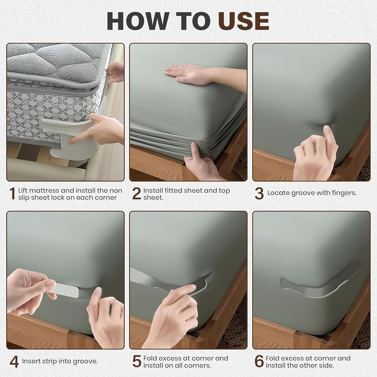 No-Slip Bed Sheet Holders (4Pcs) &ndash; Grey Fitted Sheet Straps with Secure Lock Strip &ndash; Keep Sheets Tight & Neat, Universal Fit for All Mattress Sizes &ndash; Quick & Easy Setup image number 5