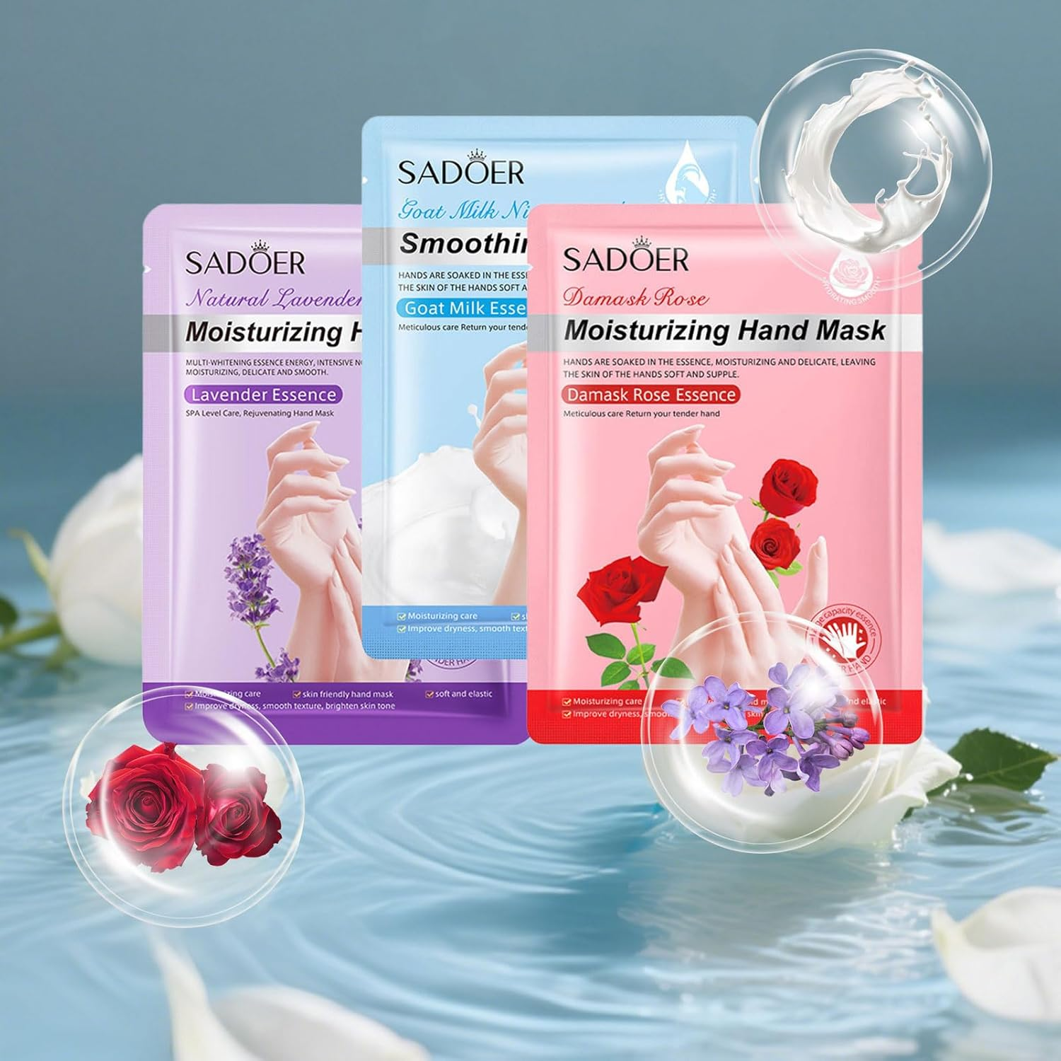 3 Pairs of Hand Masks Moisturizing Gloves, Rose Lavender Goat Milk Lubricating Beauty Care Hand and Foot Masks, Hand Skin Repair and Renewal Moisturizing Gloves Overnight, Suitable for Dry, Aged and Cracked Hands, Smooth, Long-Lasting, Soft and Firm Hand Mask image number 6