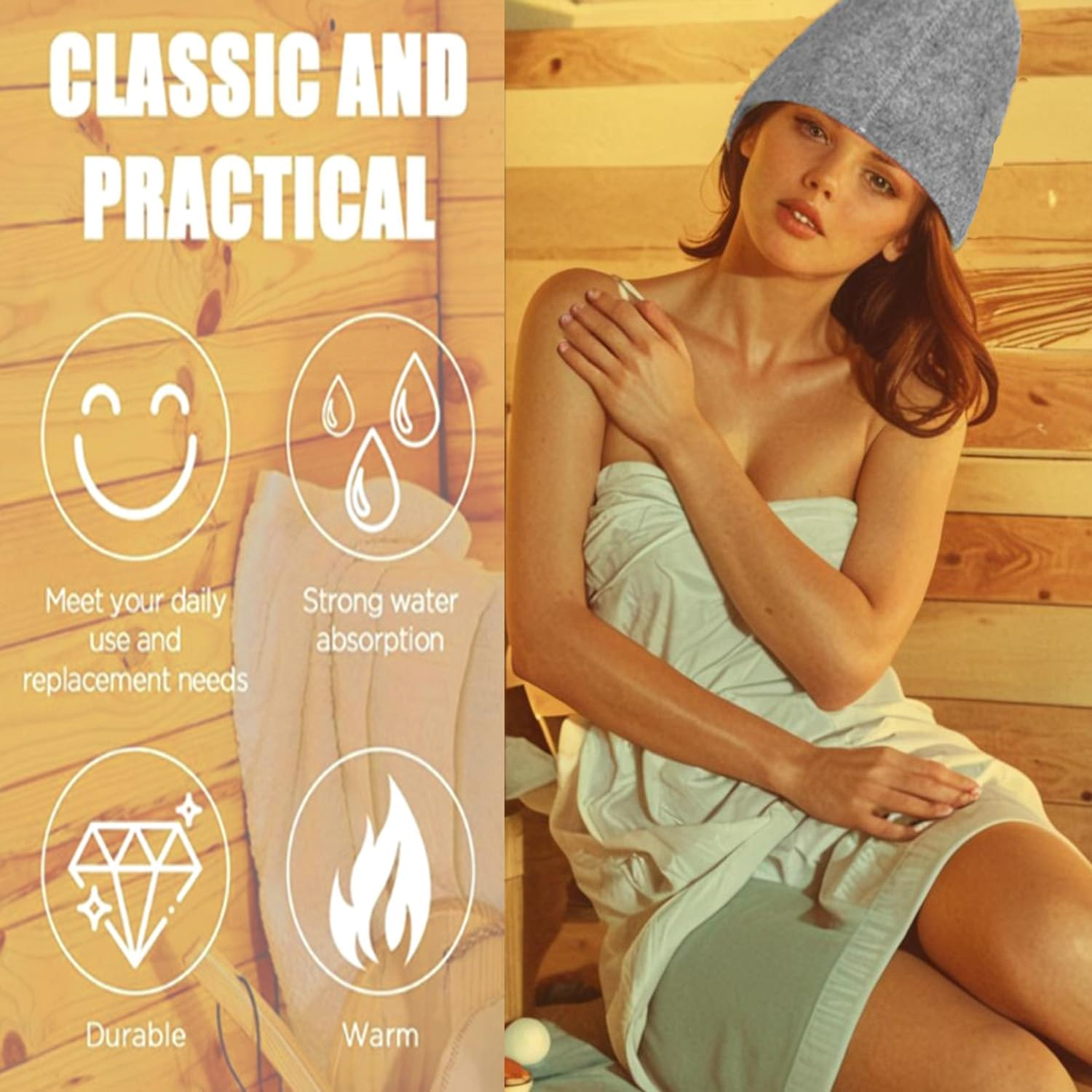 2 Pieces of Sauna Hats,Infrared and Steam Room Caps,Unisex,Wool Felt Sauna Head Protection Hats, Sweat Room Hair Protection,Bathing Caps(Grey, White)