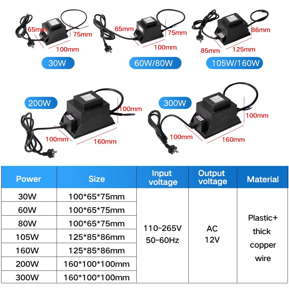 Waterproof 12V AC Transformer 220V AC to 12V AC LED Power Supply, Voltage Converter LED Driver,Adapter for Outdoor Landscape Lighting, Fountain Lights,Underwater Swimming Pool Light (12V 60W)
