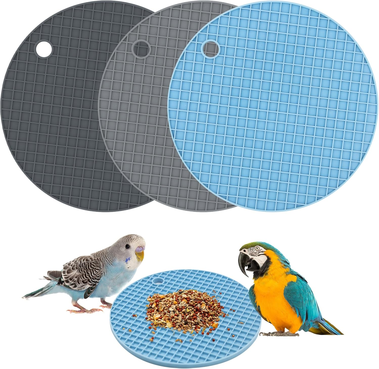 3 Colors Bird Foraging Toys Puzzle, Silicone Birds Slow Feeder Mats, round Interactive Birds Cage Feeder, Bird Toys for Parakeets, Parrots, Cockatiel, Budgie, African Grey (6.3 Inches)
