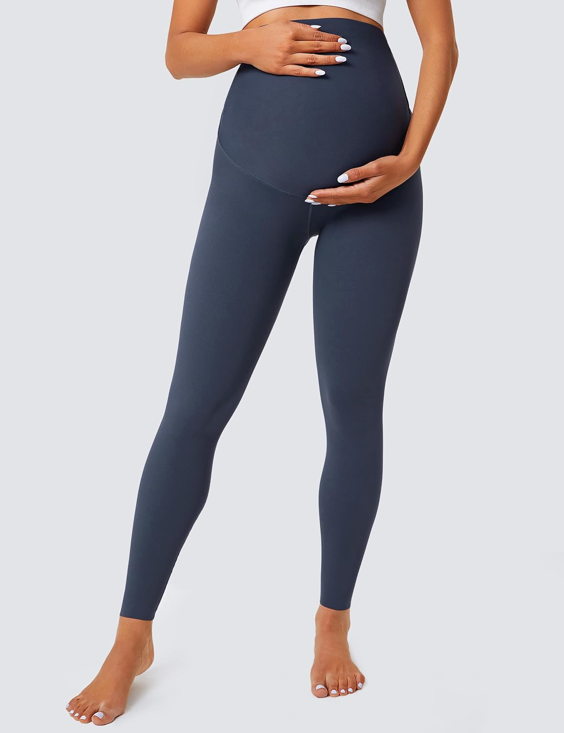 BAYDI Opaque Maternity Leggings High Waist Maternity Trousers Women'S Pregnancy Leggings Long Stretch Pregnant Trousers, Cyan, L image number 1