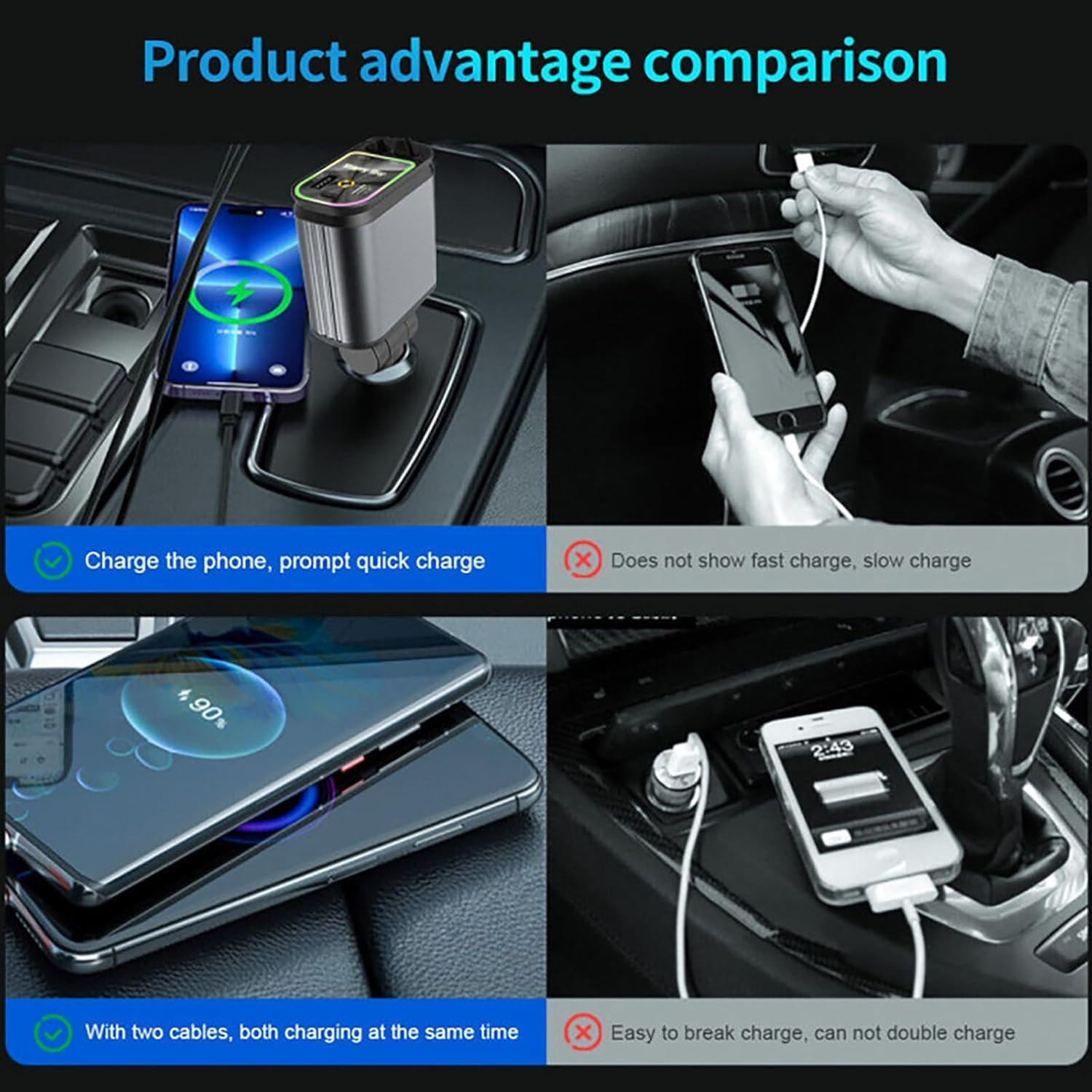 BFIRDEBTS 4-In-1 Retractable Car Charger,120W USB-C/USB-A with PD & Qc3.0 Fast Charging,Starlight Ledlight-Compatible with Phones,Tablets In-Car Use &Travel image number 6