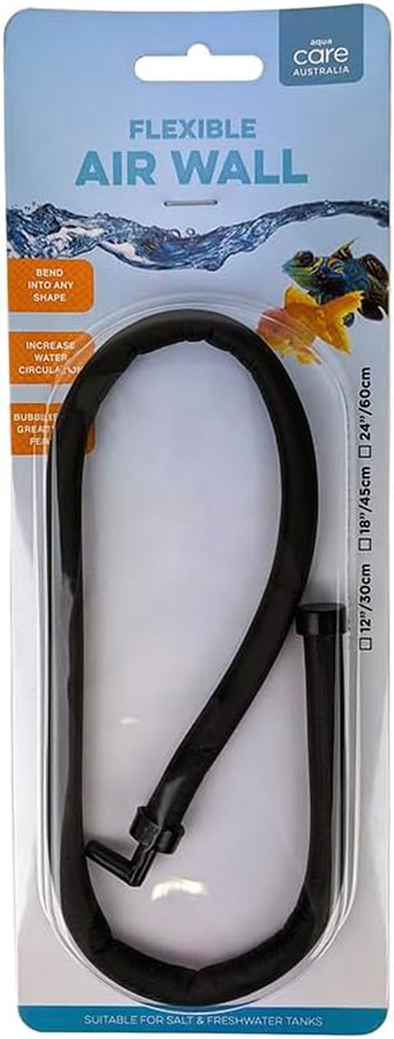 Aqua Care Aquarium Flexible Air Wall 45Cm 18" - Flexible Design, Increases Water Circulation, Oxygenates Water, Fish Tank Air Diffuser, Air Curtain, Bubble Hose, Black