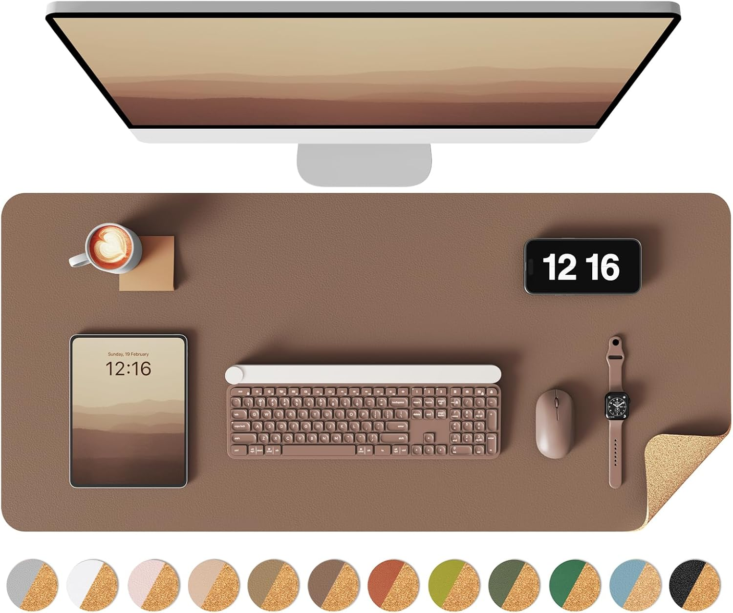 Ysagi Double-Sided Desk Pad, Leather Desk Mat, Eco Cork Desk Pad Protector,Large Mouse Pad,Waterproof Desk Blotter for Office/Home (Coffee+Cork, 31.5"X15.7")