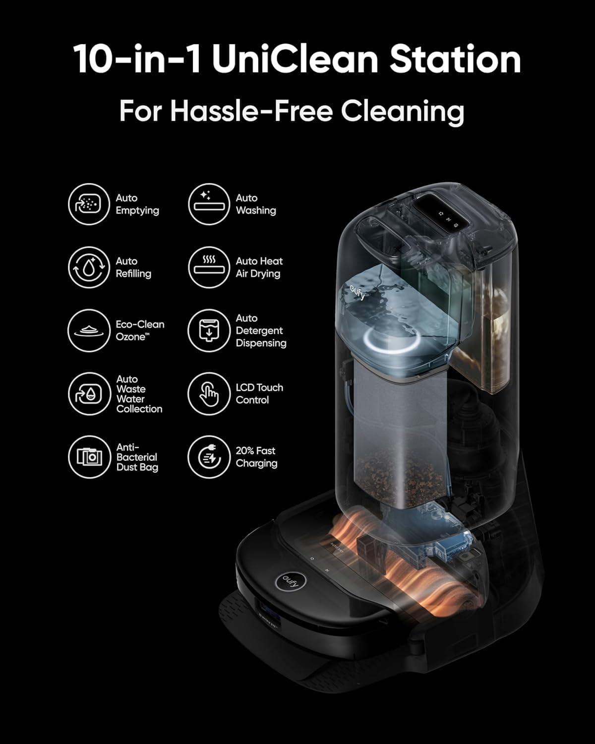 Eufy Robot Vacuum Omni S1 Pro with All-In-One Station, Floor Washing Robot Vacuum and Mop, Eco-Clean Ozone, 8000 Pa Suction, Obstacle Avoidance, Auto Mop Washing & Drying, Self-Emptying image number 4