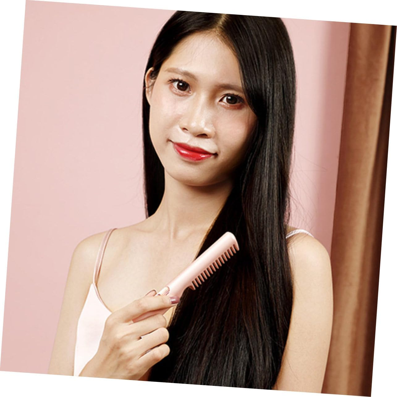 VINTORKY Unisex Rechargeable Hair Straightener Brush Portable Mini Comb Dual Function Straightener Pink