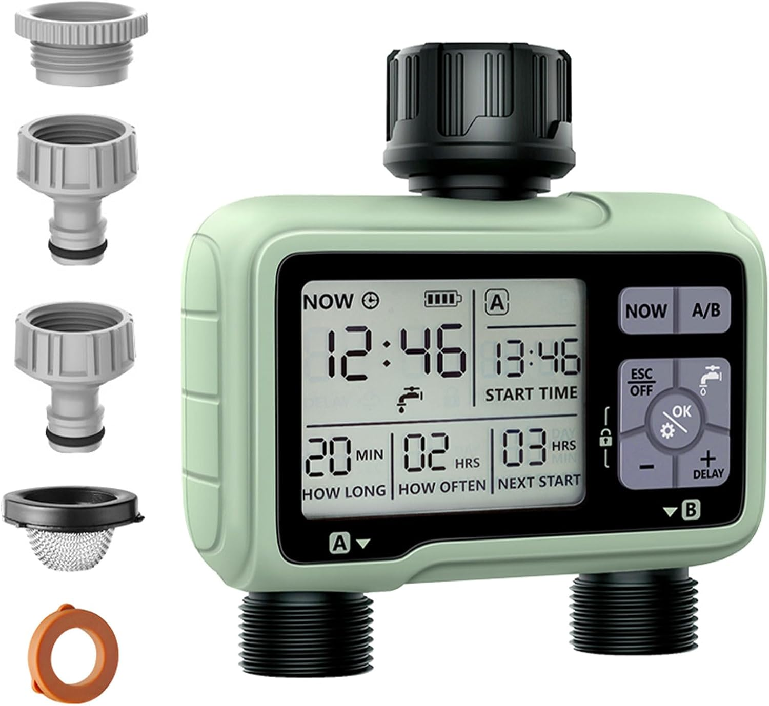 Water Timer for Garden Hose Timers for Watering &ndash; Dual-Outlet Smart Sprinkler Timer, Automatic & Manual Watering Modes, Programmable Digital Irrigation Controller for Lawns, Yards, and Greenhouses image number 2