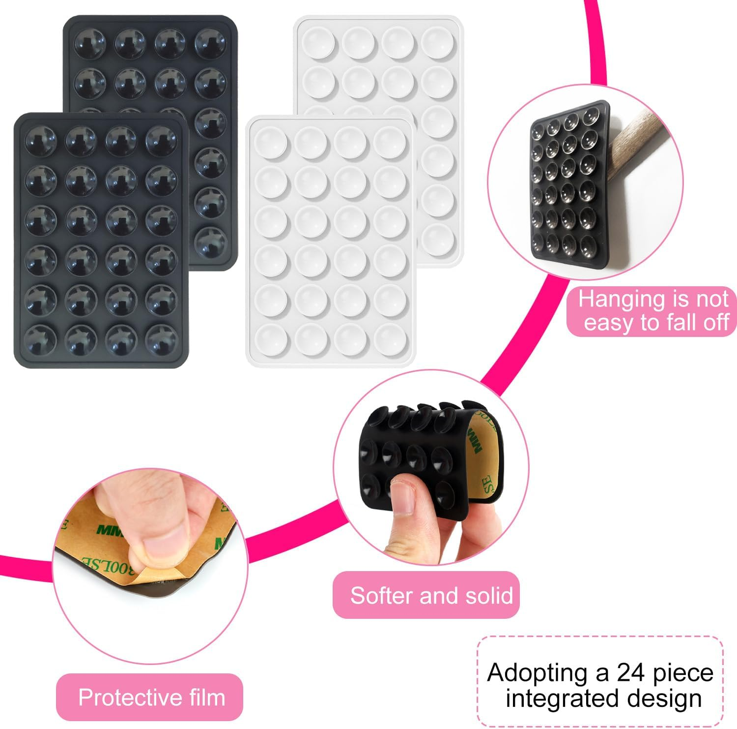 Mobile Phone Suction Cup, Silicone Suction Cups for All Mobile Phone Models, 4 Non-Slip Mobile Phone Holders for Selfies and Videos, Hands-Free, Durable and Easy to Use (2 Black + 2 White) image number 3