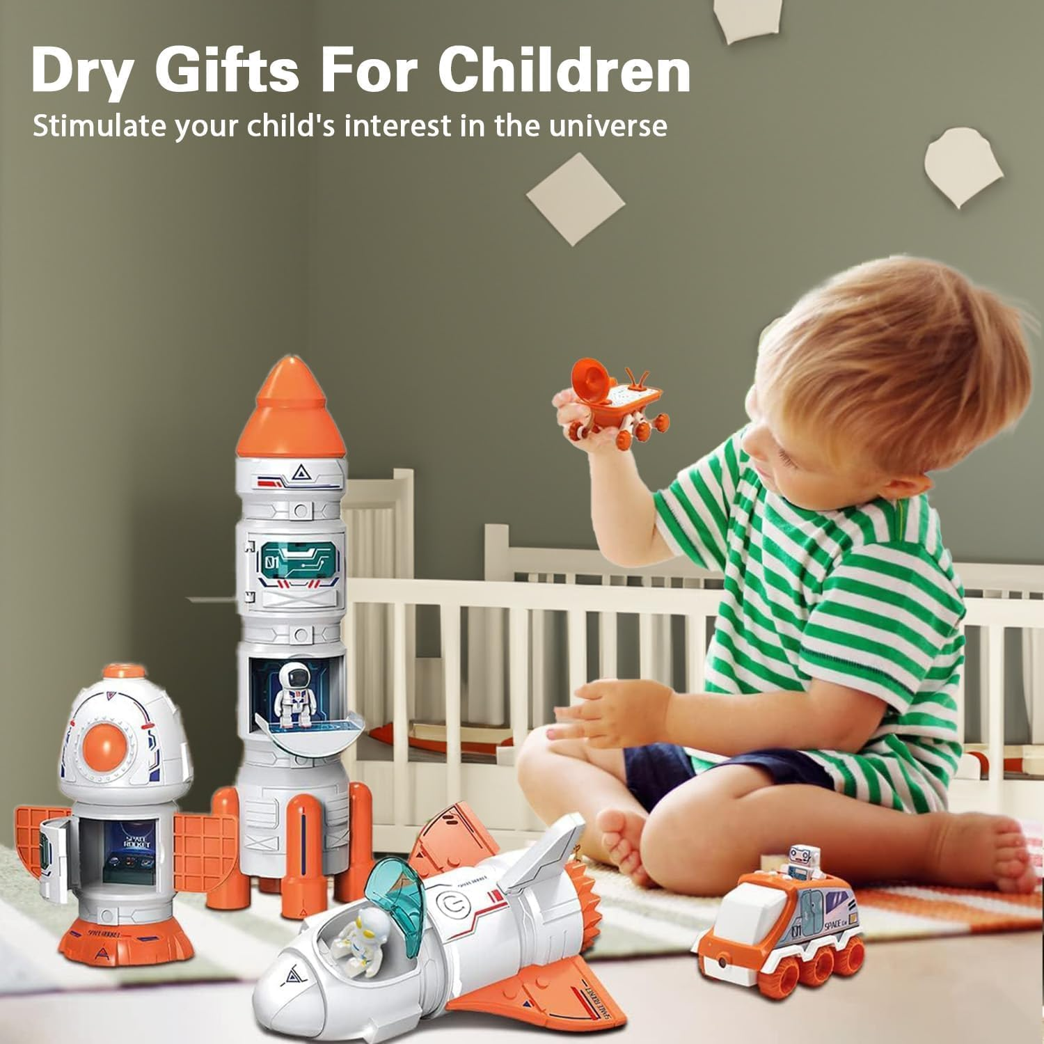 Space Toy for Kids Rocket Ship Toys with Space Shuttle, Astronaut Figures, Space Rover, Spaces Station, 5 in 1 Spaceship Toy for Boys 3-8, Aerospace Model Space Figure Toys with Sound & Lights image number 1