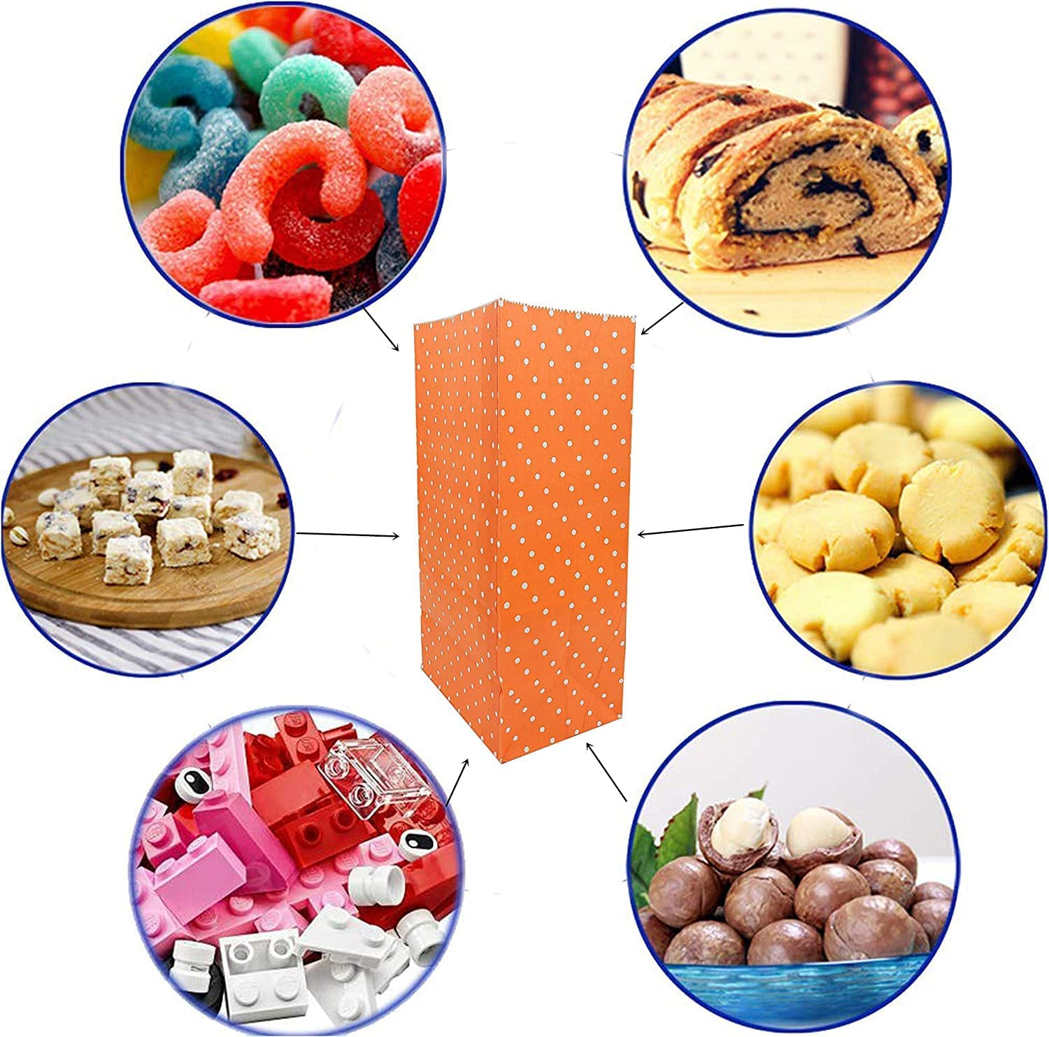 Party Favor Gift Bags,24 Packs Merchandise Party Bags with Sealing Stickers Polka Dot Candy Buffet Treat Gift Pack Bags for Wedding Shopping - Style-1 image number 4