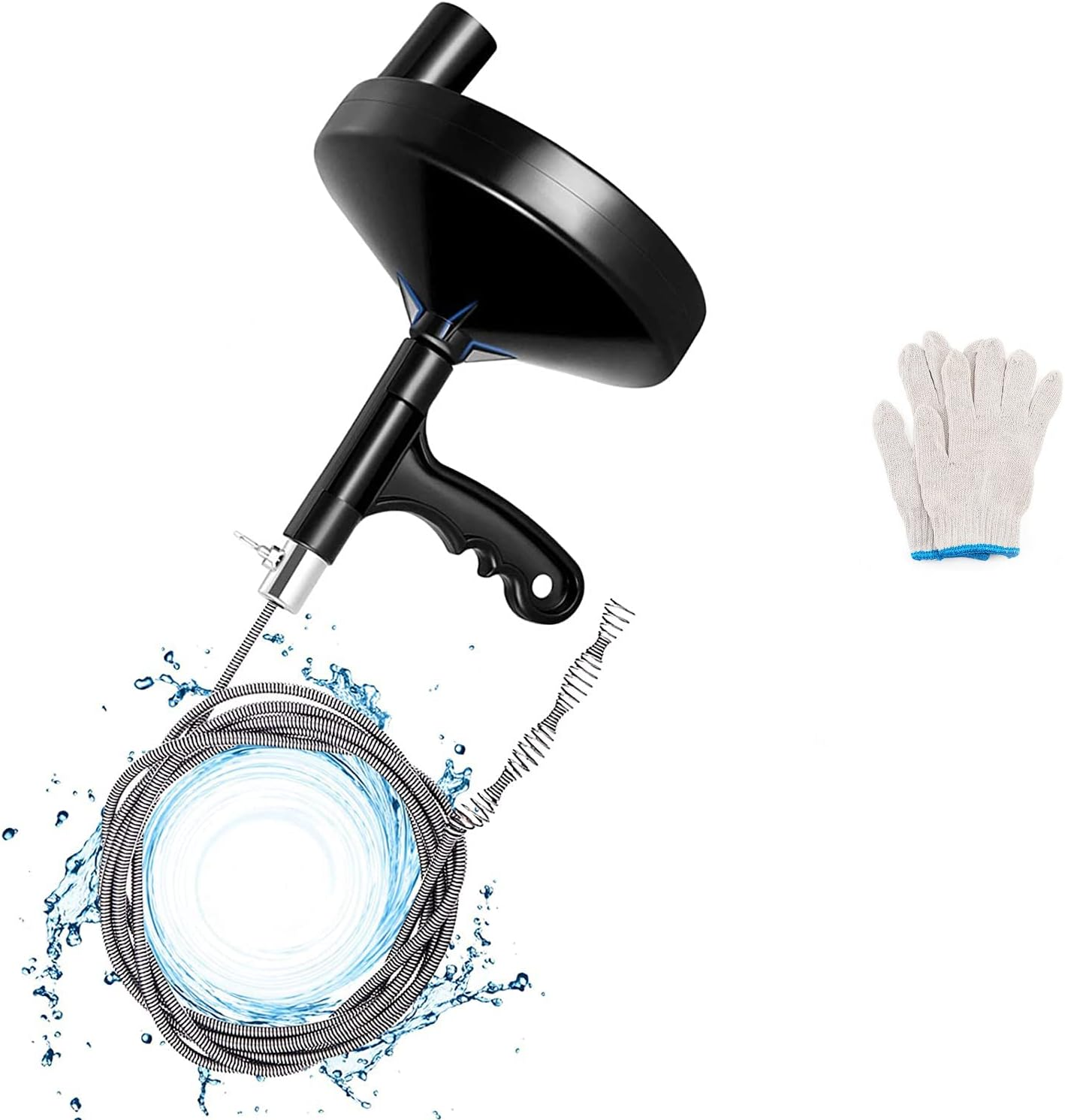 Plumbing Snake Sink Drain Auger, 23 Ft Drain Clog Remover Pipe Snake, Professional Drain Cleaner for Bathtub Drain, Kitchen Sink, Sewer, with Gloves (Black) image number 6