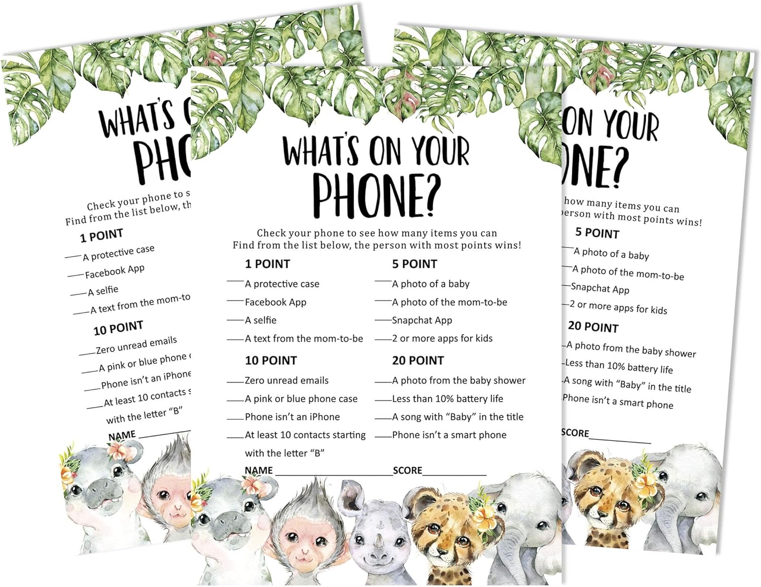 50 Prediction Cards for Baby Shower Game Safari Jungle Animals Party Supplies Fun Baby Shower Game Favors - Abc_Game image number 5