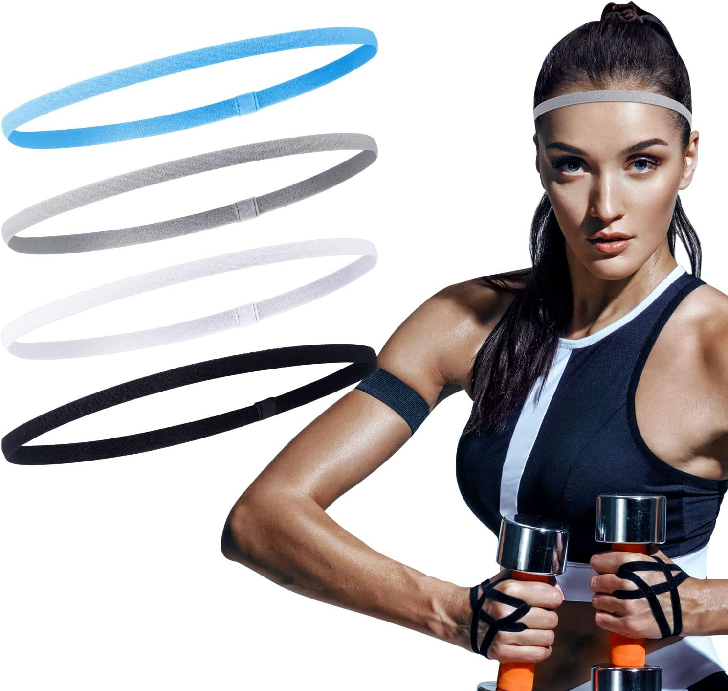 Sumind 4 Pieces Thick Non-Slip Elastic Sport Headbands Football Hair Headbands for Women and Men image number 3