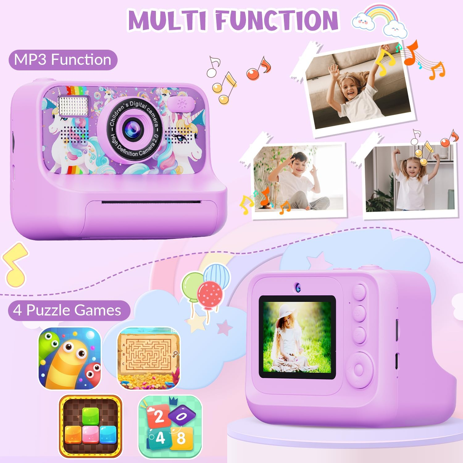 Slowton Instant Print Camera for Kids, 1080P 2.4 Inch Screen Kids Instant Cameras with 32GB TF Card and Flash Lights, Portable HD Kids Digital Video Cameras Toddler Camera Toys for Girls Boys Age 3-12 image number 1