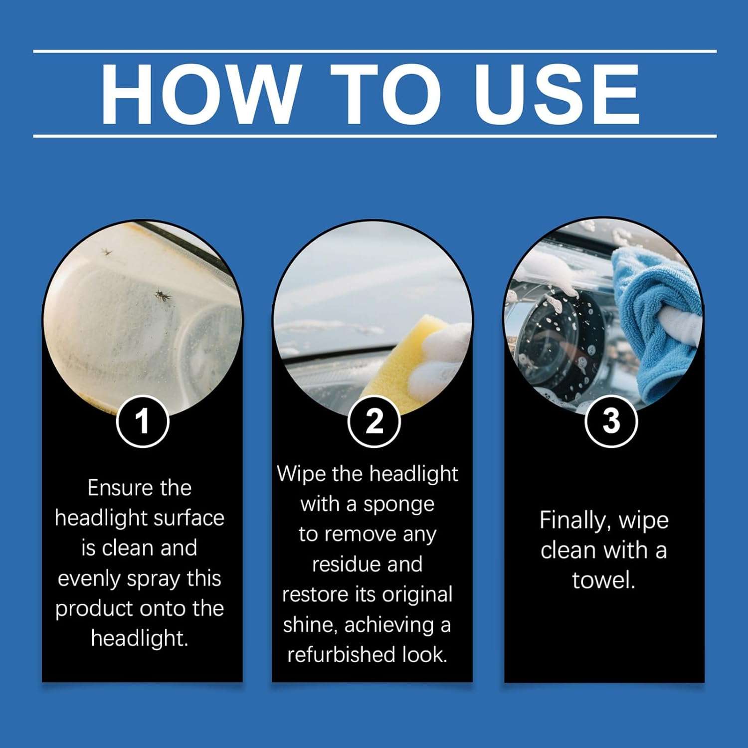 Lmyit Headlight Restoration Kit, Headlight Lens Restorer Kit, Automotive Refurbishing Spray with Sponge and Towel for SUV Motorcycle Truck Detailing Projects Vehicle Maintenance image number 6