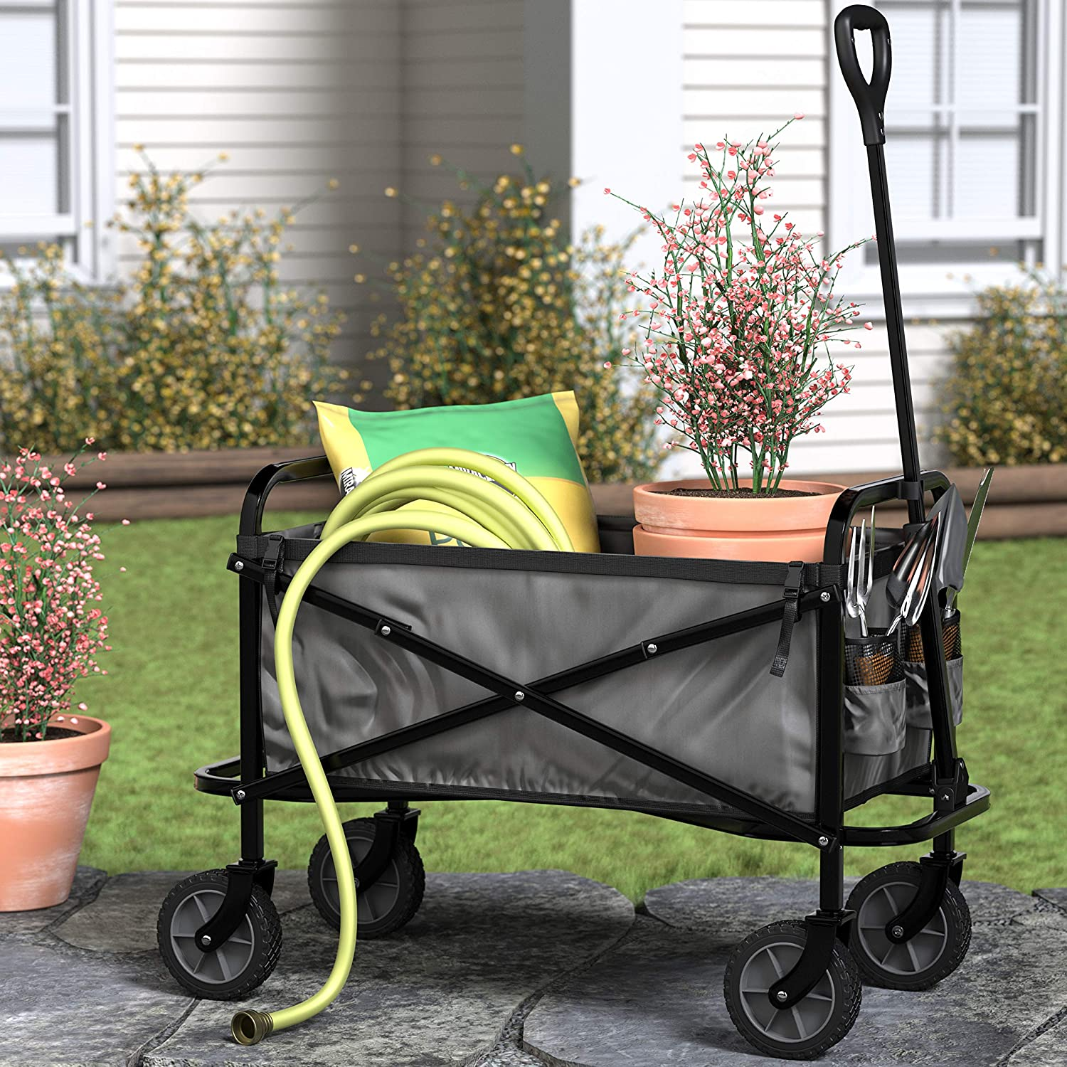 Amazon Basics Collapsible Folding Outdoor Utility Wagon with Cover Bag, Gray image number 6