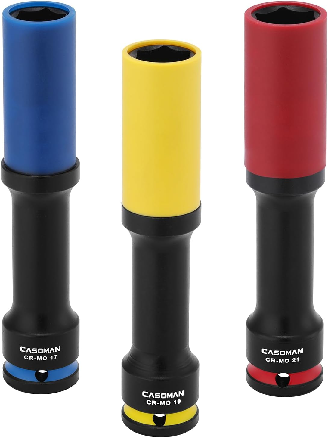 CASOMAN 3PCS 1/2" Drive Non-Marring & Thin Wall Lug Nut Impact Socket Set, for Wheel Lug Nut Remover, Extra Deep 150Mm, 6-Point, Metric, CR-MO, 17Mm 19Mm 21Mm image number 3