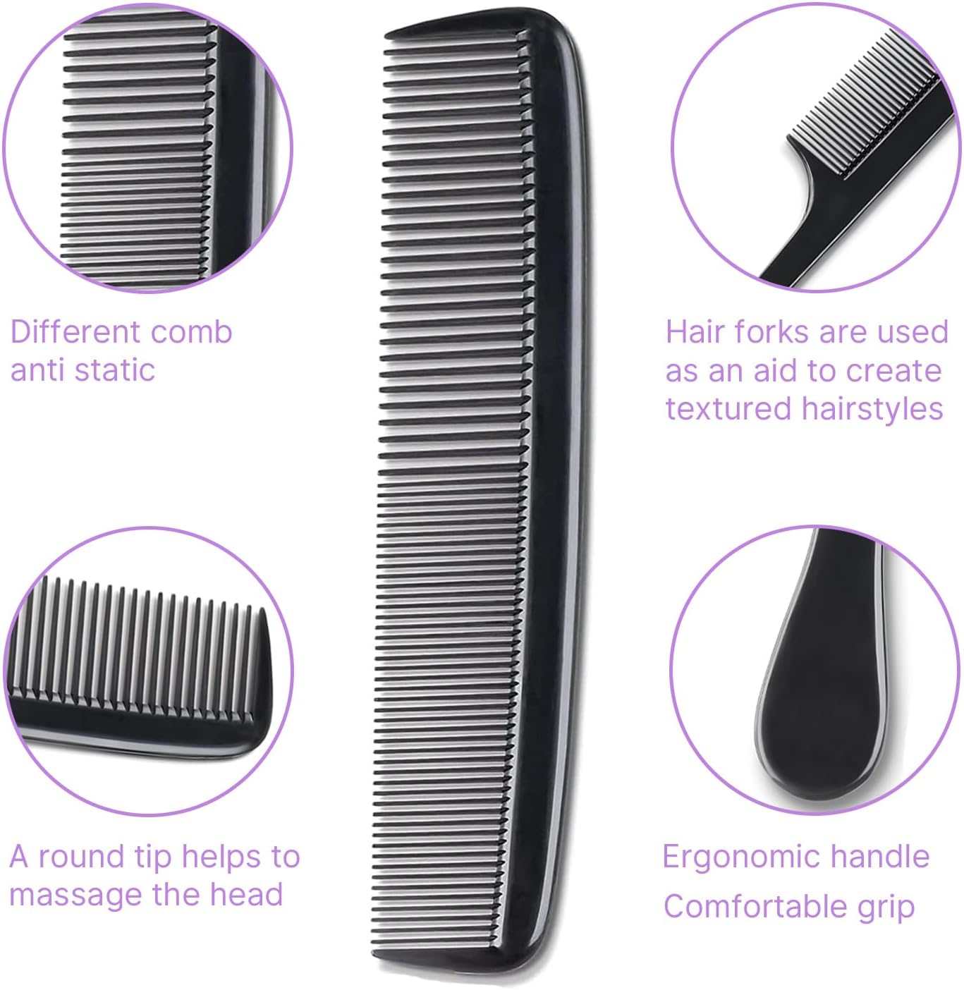 4 Piece Professional Hair Comb Set for Men Women Hair Styling (Black)