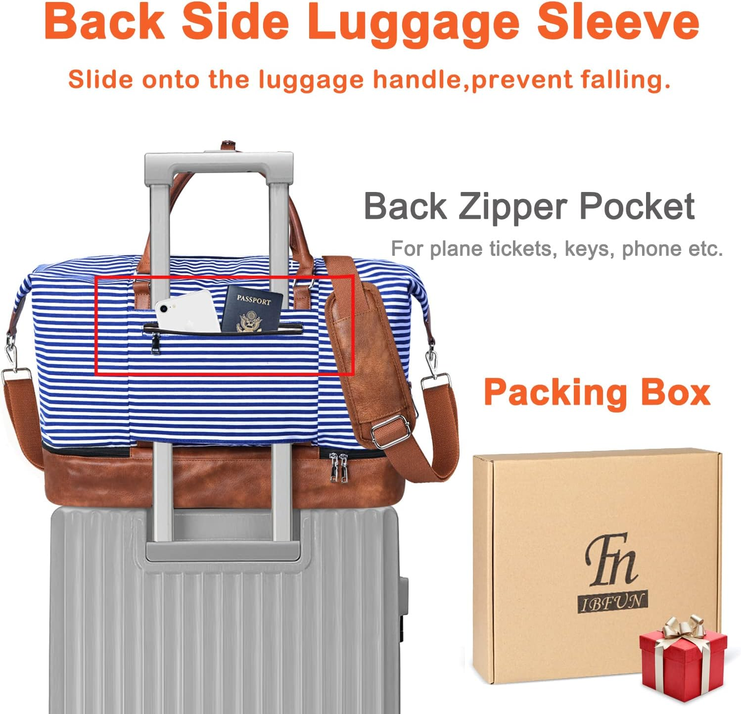 Weekender Bag for Women, 21" Womens Overnight Bag Travel Duffel Bag Set with Shoe Compartment Carry on Bag Fit 21.5" Laptop, Perfect for Travel/Business/Gift - A1-Canvas-Black Strip image number 6