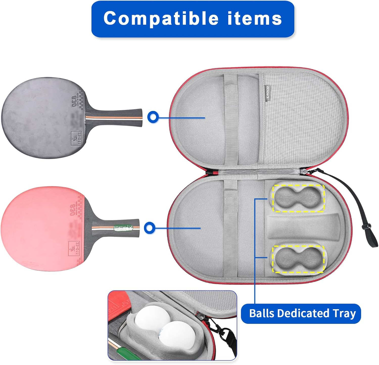 RLSOCO Carrying Case for Ping Pong Paddles/Table Tennis Paddles, Fits for 2 Paddles and 4 Balls (Case Only) image number 2