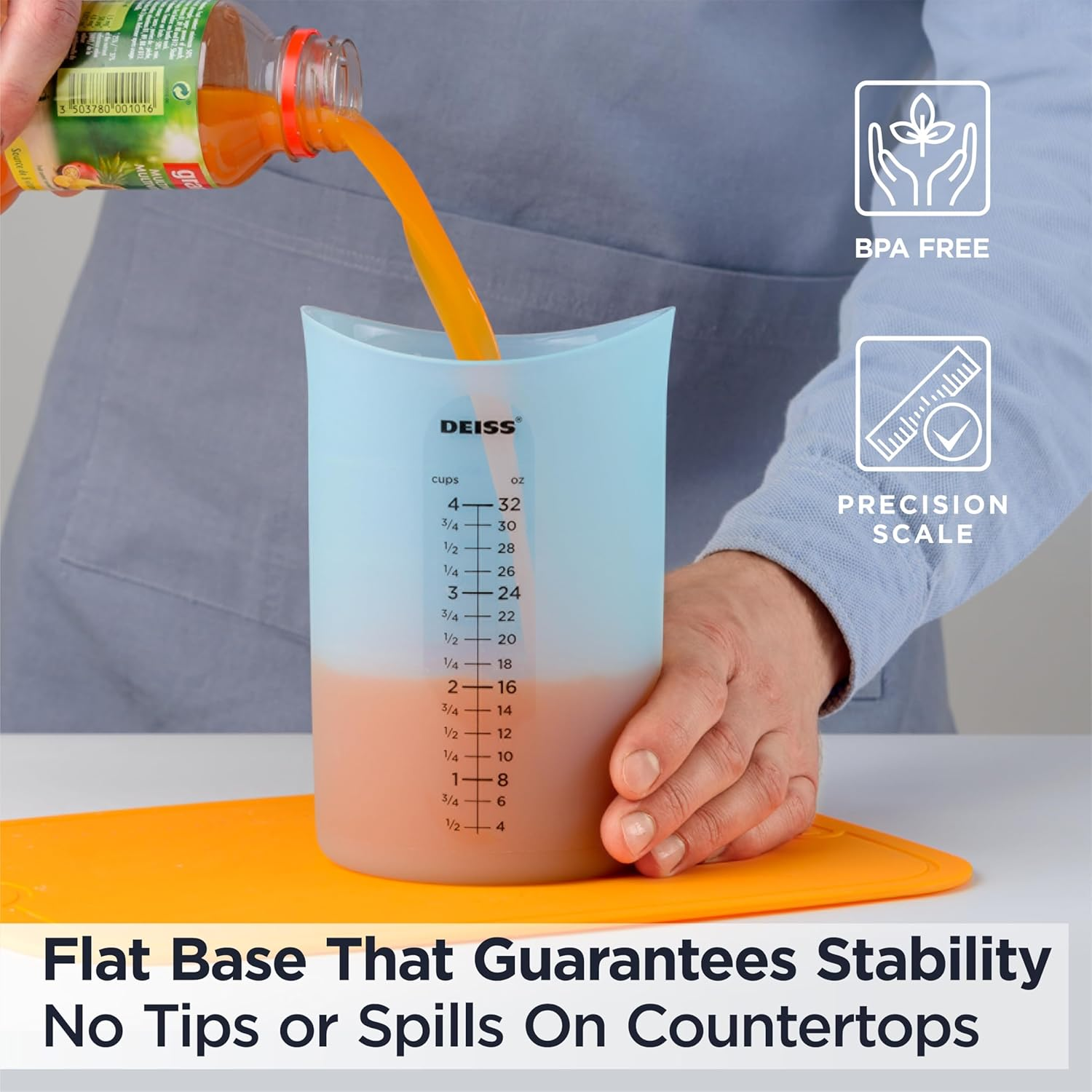 Deiss PRO 3 Piece Silicone Measuring Cup Set - Versatile & Durable, Easy-Pour Spout, Non-Stick for Easy Clean, Heat-Resistant - Squeeze & Pour Liquid Measuring Cups - Ideal for Baking, Cooking, Resin image number 4