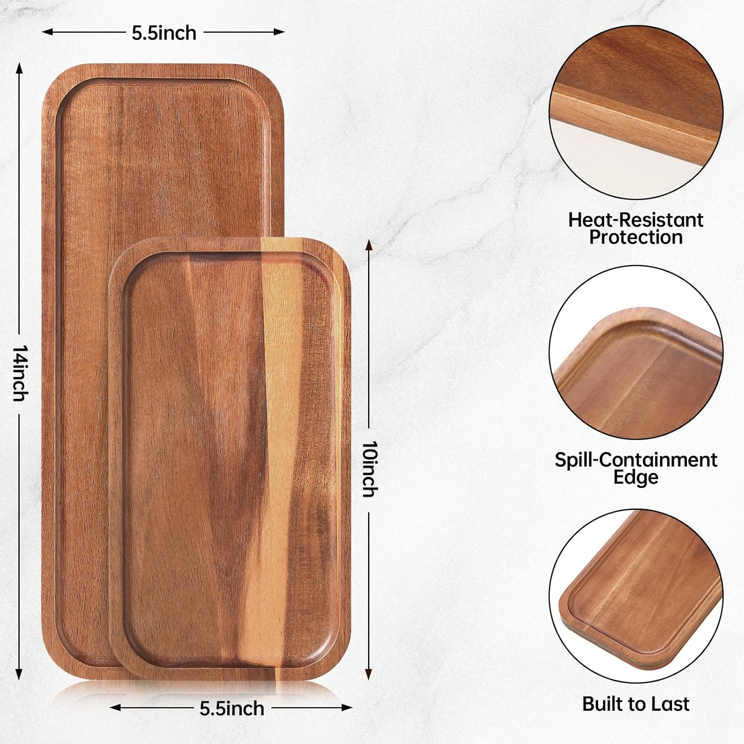 Solid Acacia Wood Serving Trays and Platters - Wooden Mini Charcuterie Boards, Rectangle Small Cheese Board for Food, Bathroom, Home Decor, Kitchen Counter, (25.5X14 CM, 1 Pack) K01 image number 3