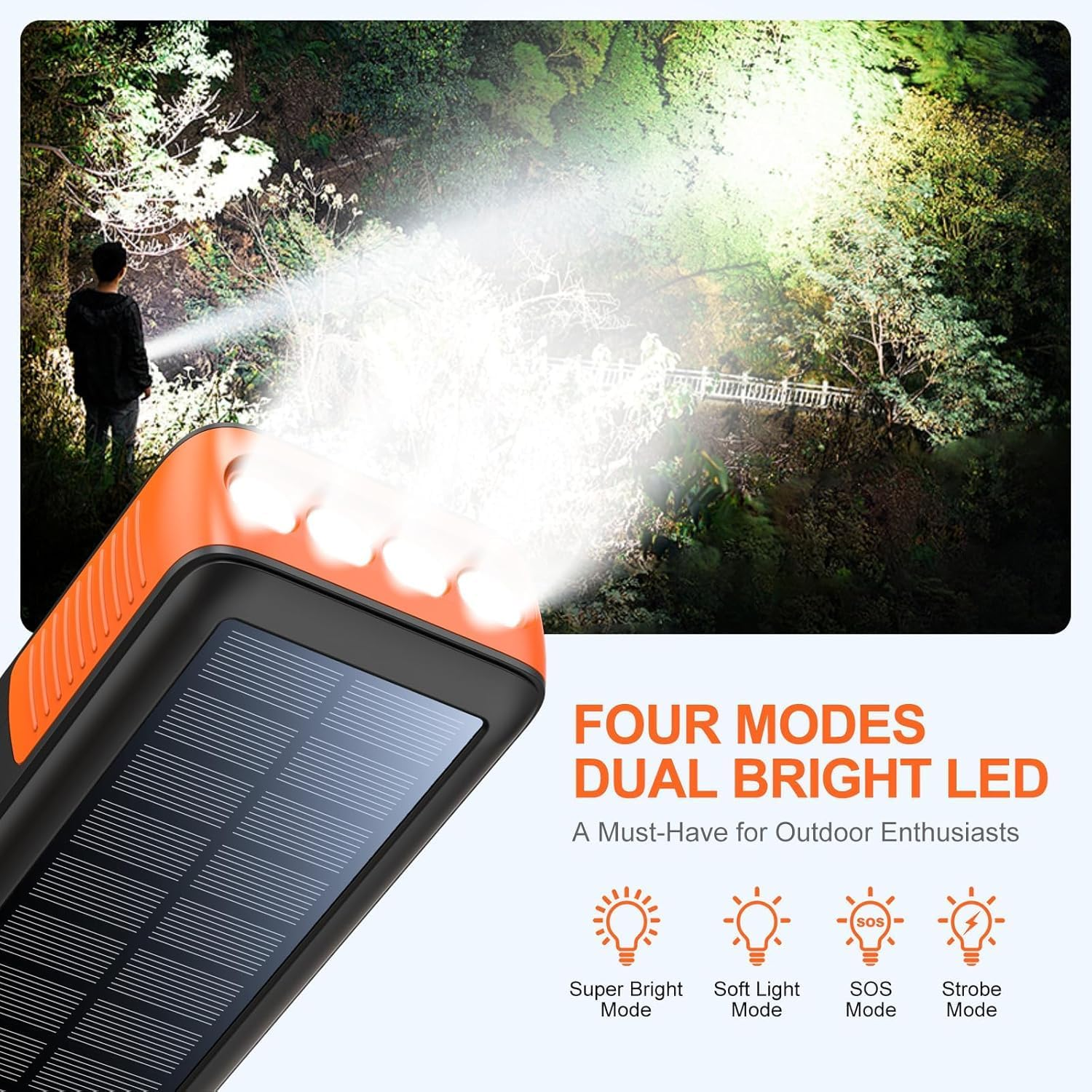 63200Mah Solar Power Bank, Portable Charger with Dual Outputs & Dual Inputs 4 Leds Flashlight, Fast Charging,Hand Crank Solar Panel Charger Battery Pac image number 3
