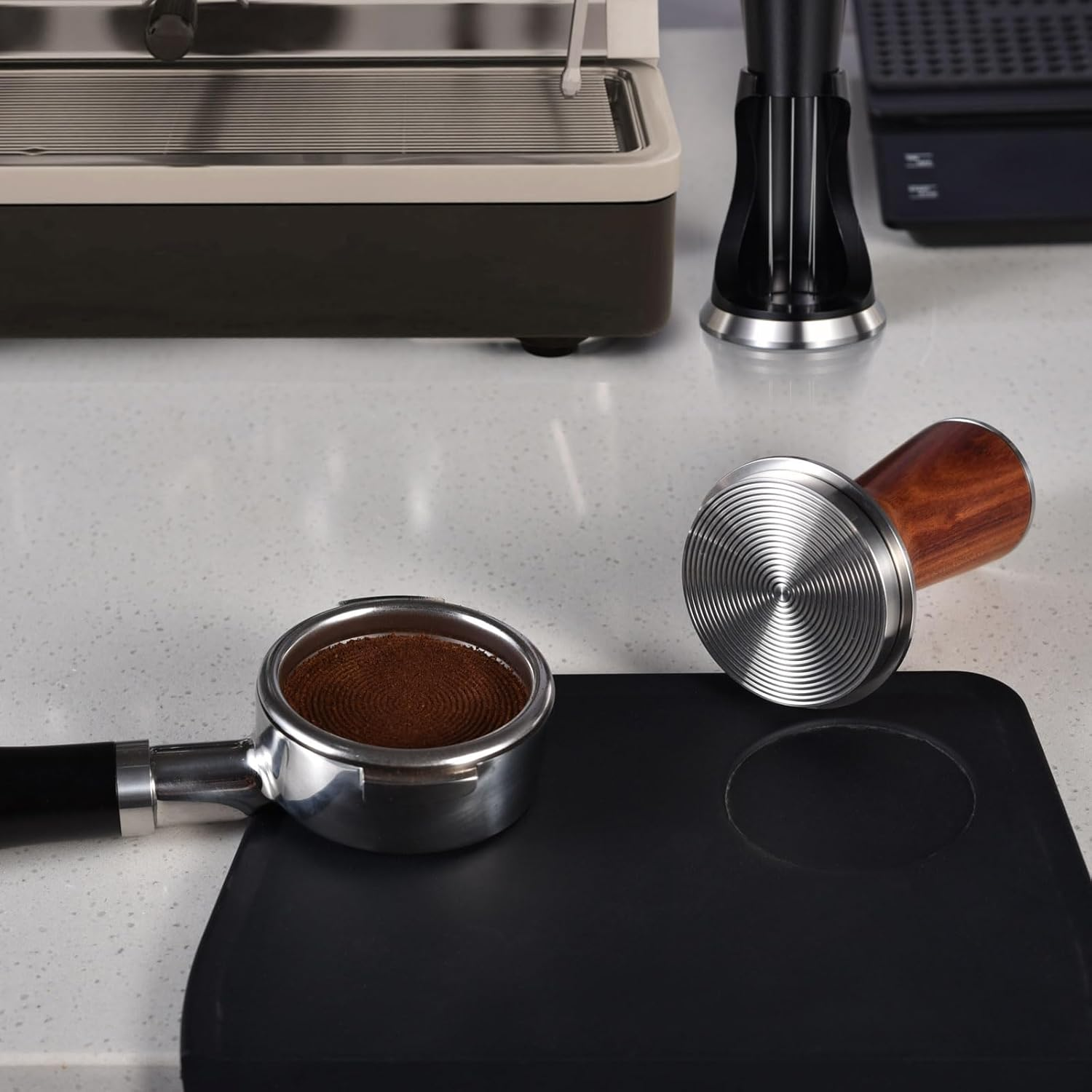 MATOW 58.5Mm Espresso Hand Tamper, Dual Calibrated Spring Loaded Coffee Tamper with Stainless Steel Ripple Base, Pro-Barista 30Lbs Espresso Tamper with Red Rosewood Handle Fits 58Mm Portafilter image number 3