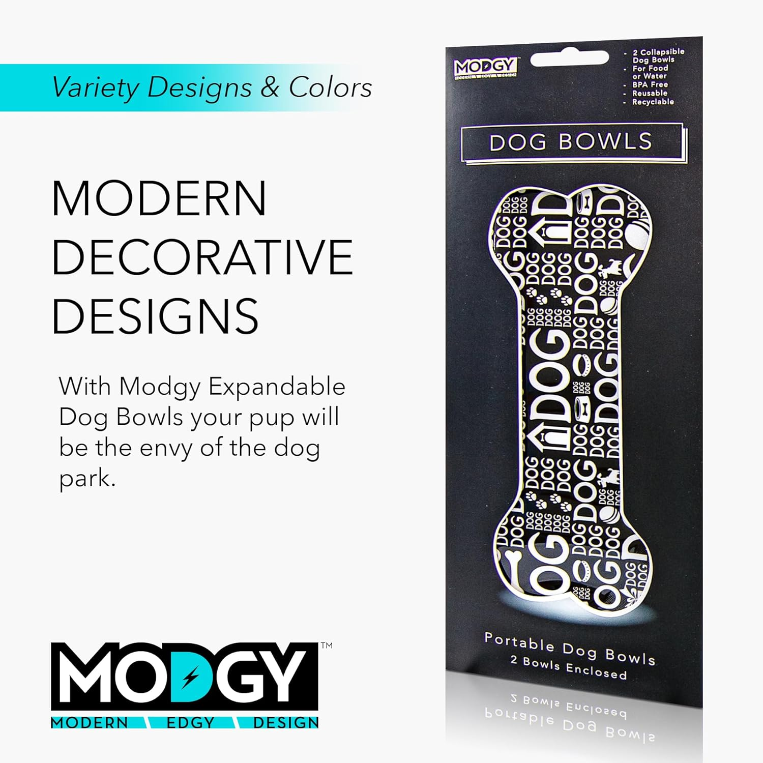 Modgy Dog Bowl 2-Pack Doggy Dog Design, Collapsible & Expandable, Convenient, Great for Traveling, Camping, Hiking, Picnics & More image number 1