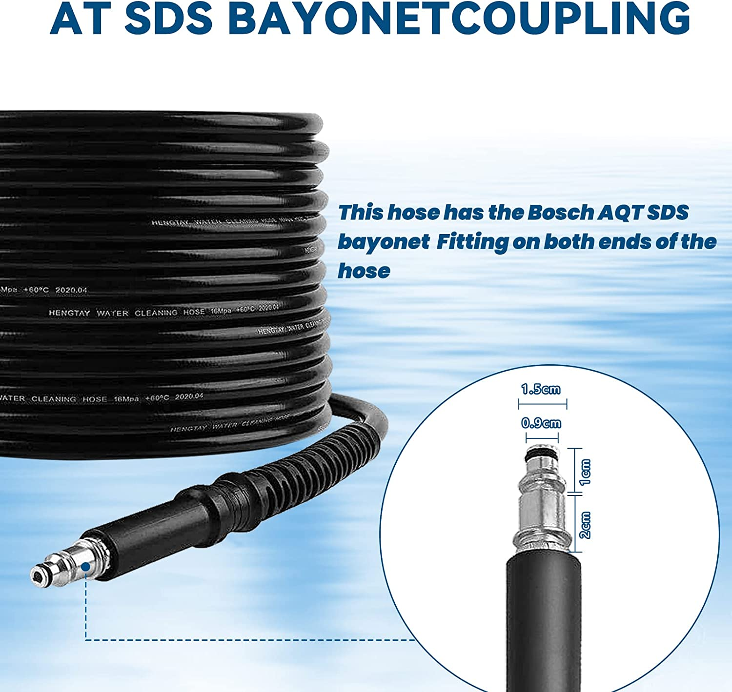High Pressure Hose 15M for Bosch AQT with Professional SDS Bayonet Fittings on Both Ends for High-Pressure Washers image number 5
