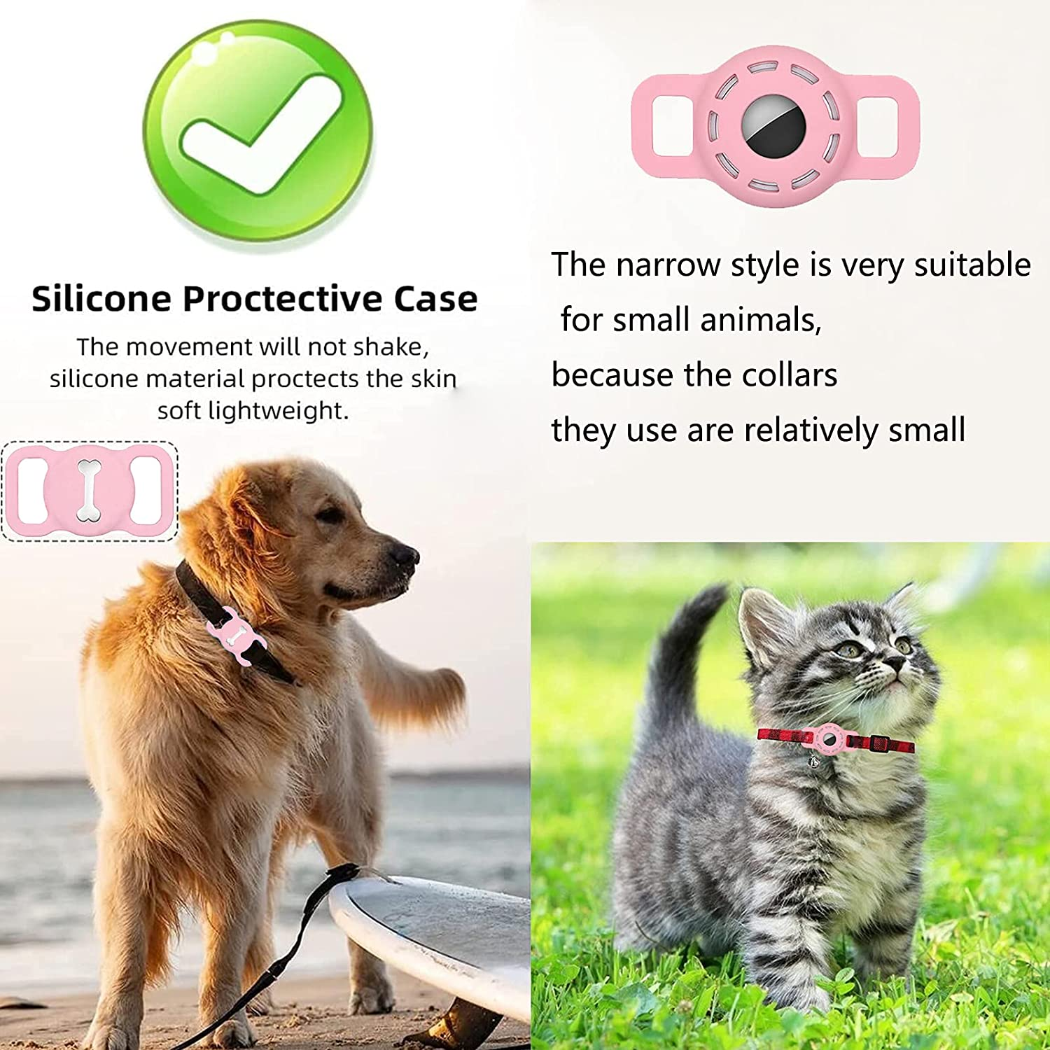 Airtag Cat Collar Holder Compatible with Apple Air Tag,Small Animals Pets Anti-Lost Pet Collar Id Tags for Air Tags,Anti Scratch Cat GPS Tags,Silicone Case for Cats Collar Finder Tracker Locator - Black/Pink/Purple/White image number 2