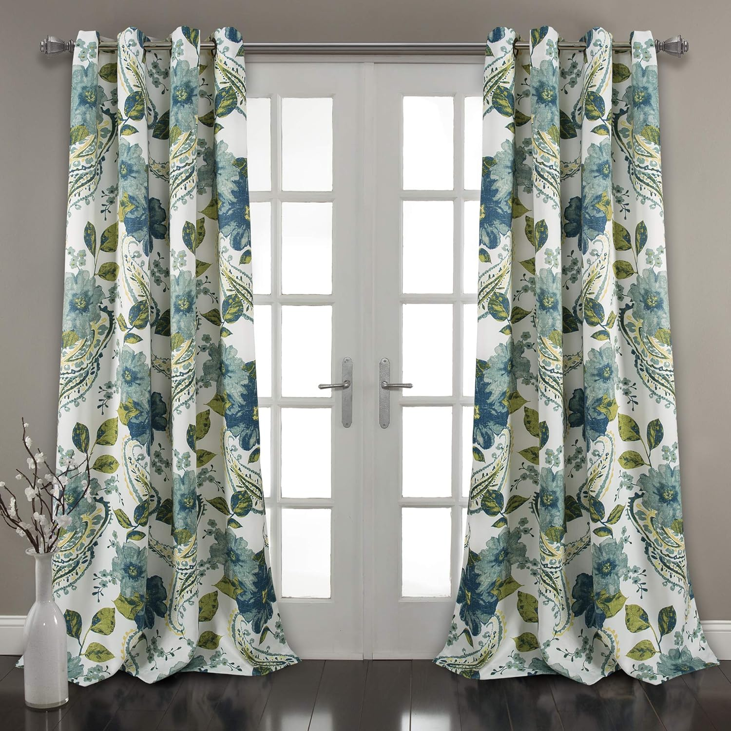 Lush Decor Floral Paisley Window Curtain Panel (Set of 2), 84 X 52, Blue image number 3