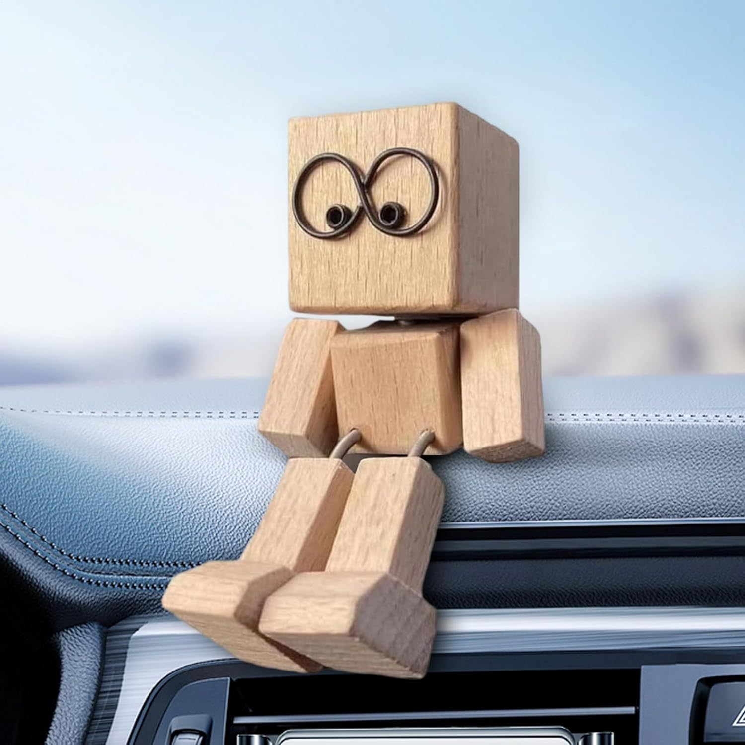 Shaking Wooden Man Figurine, Car Ornaments Charming Little Wooden Figure That Sways, Handmade Shaking Feet Figure Doll for Car Dashboard image number 2
