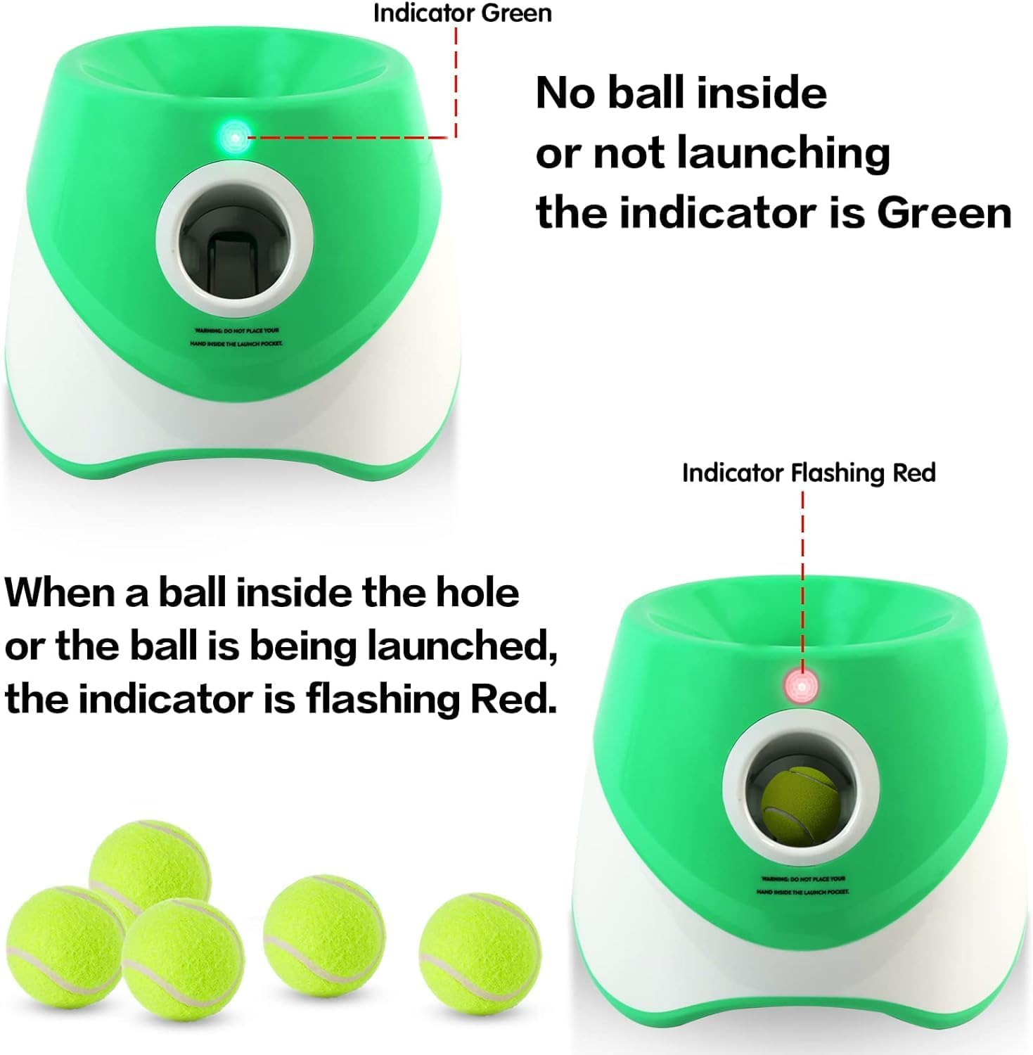 MEKAPLE Automatic Dog Ball Launcher, Dog Ball Thrower Machine with 10-30Ft 3 Launching Distance, Interactive Toys for Small Dogs Indoor & Outdoor, 15 Mini Tennis Balls Green Color - Green image number 2