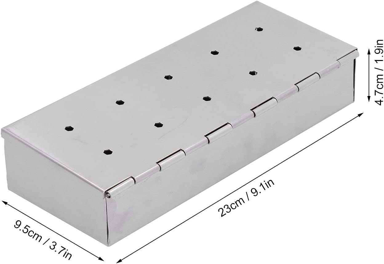 Cave Tools Grill Smoker Box Starter Kit for Wood Chips, 10‑Holes Stainless Steel Bucket Style with Hinged Lid, BBQ Grill and Smoker Accessories Smoker image number 3