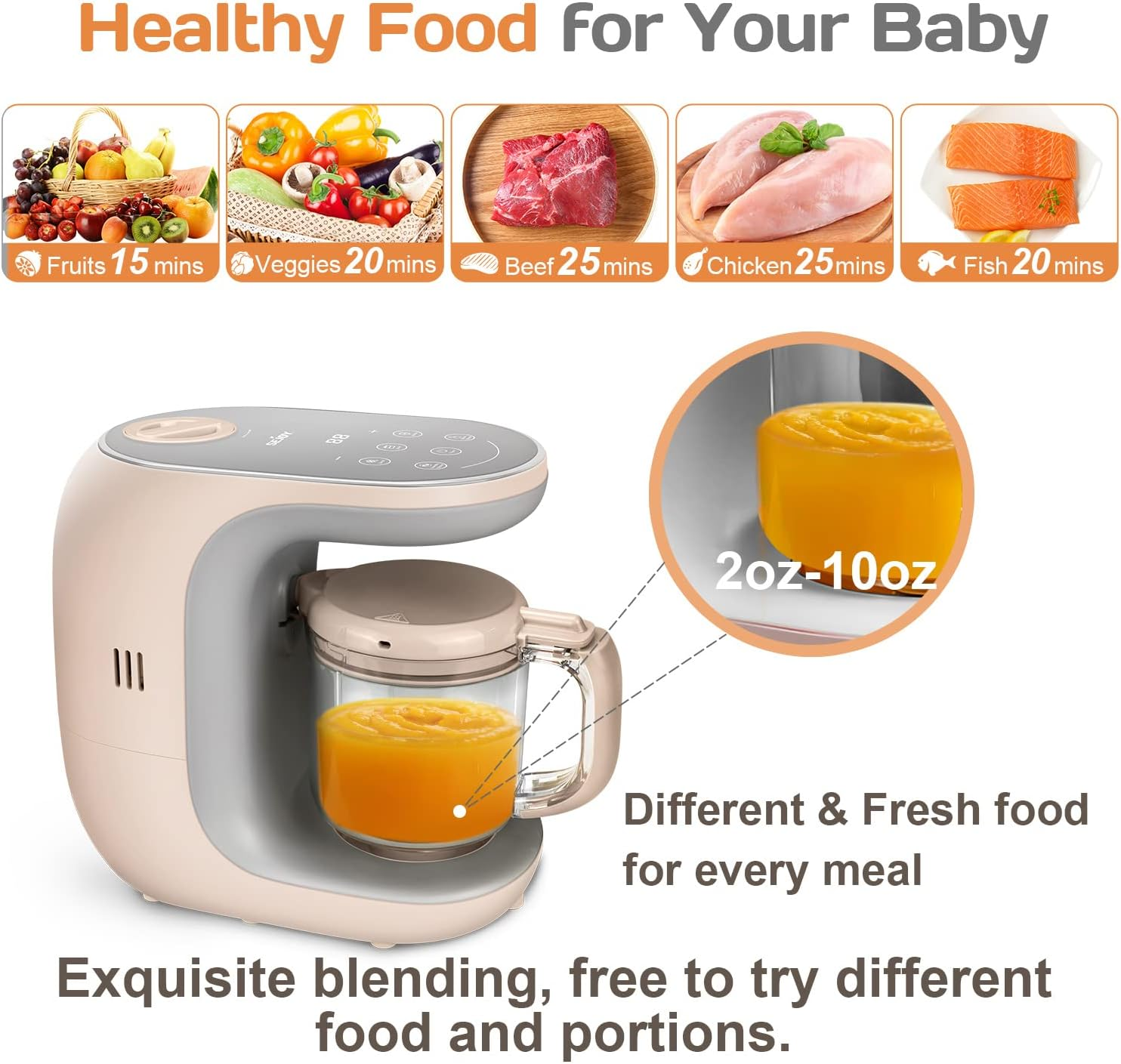 Baby Food Maker Baby Food Processor Blender Grinder Steamer Cooks Blends Healthy Homemade Baby Food in Minutes Touch Screen Control image number 4