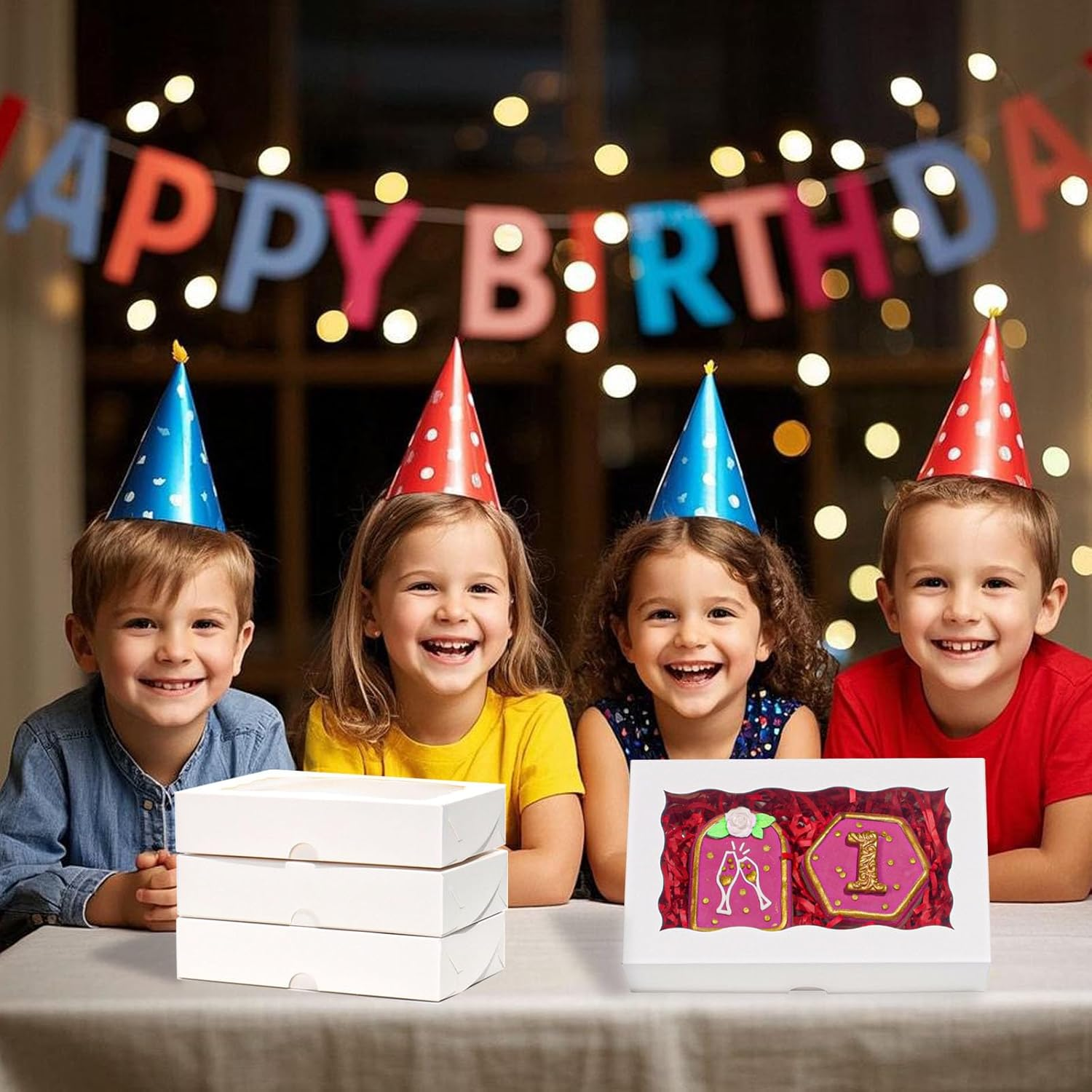 Romantic Baking 15 Pack White 7 X 4 3/8 X 1 1/2In Cookies Boxes with Window - Perfect for Wedding, Baby Shower & More - 100, Brown(Diy Assembly) image number 5