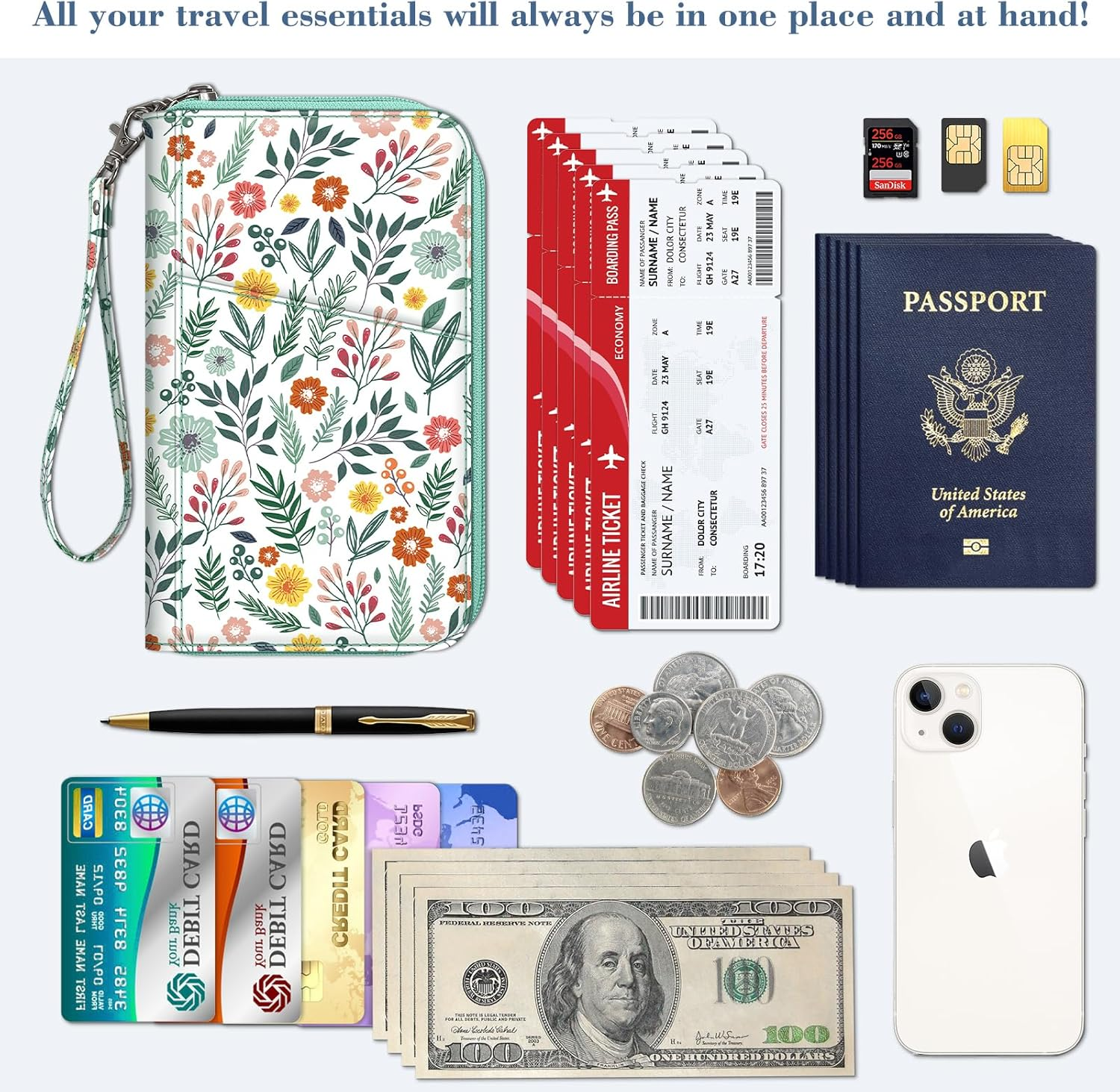 Fintie Family Passport Holder Wallet, RFID Blocking Travel Document Organizer Clutch Bag Credit Cards Case Cover for Women Men - Black image number 3